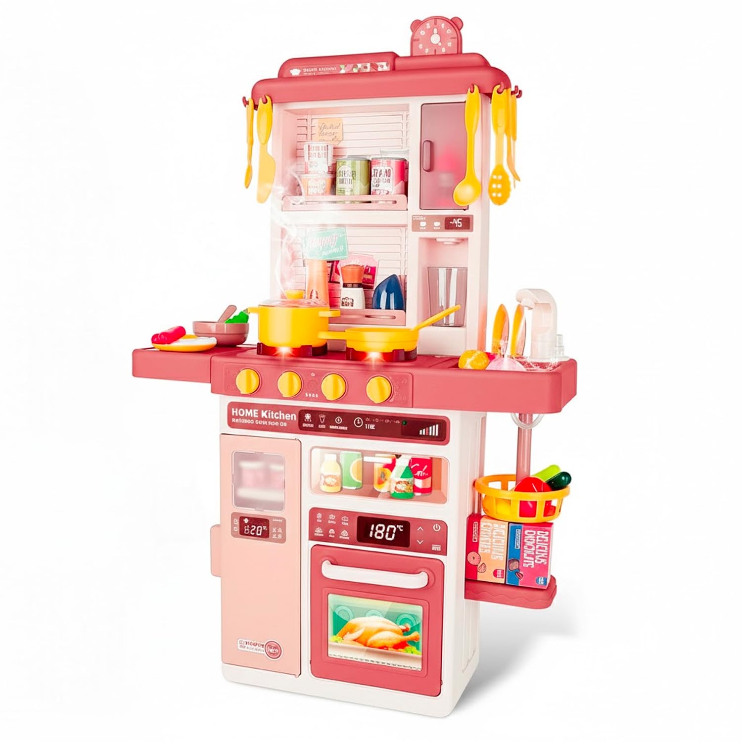 Cucina Giocattolo Bambini Con Luci E Suoni Realistici Rubinetto Con Riciclo Acqua Forno E Fornelli Apribili 50 Accessori Inclusi Gioco Educativo Per Bambini Dai 3–8 Anni (Rosso)