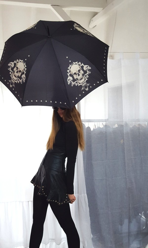 VON LILIENFELD® Parapluie Canne Grand Robuste Ouverture Automatique Art Skull Crâne