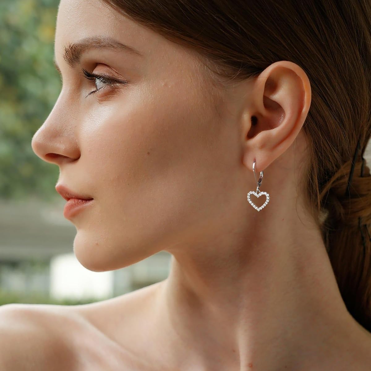 14K Gold Earring Heart Bar Flower Earrings for Women Gold Silver Heart Leverback Drop Earrings - Image 2