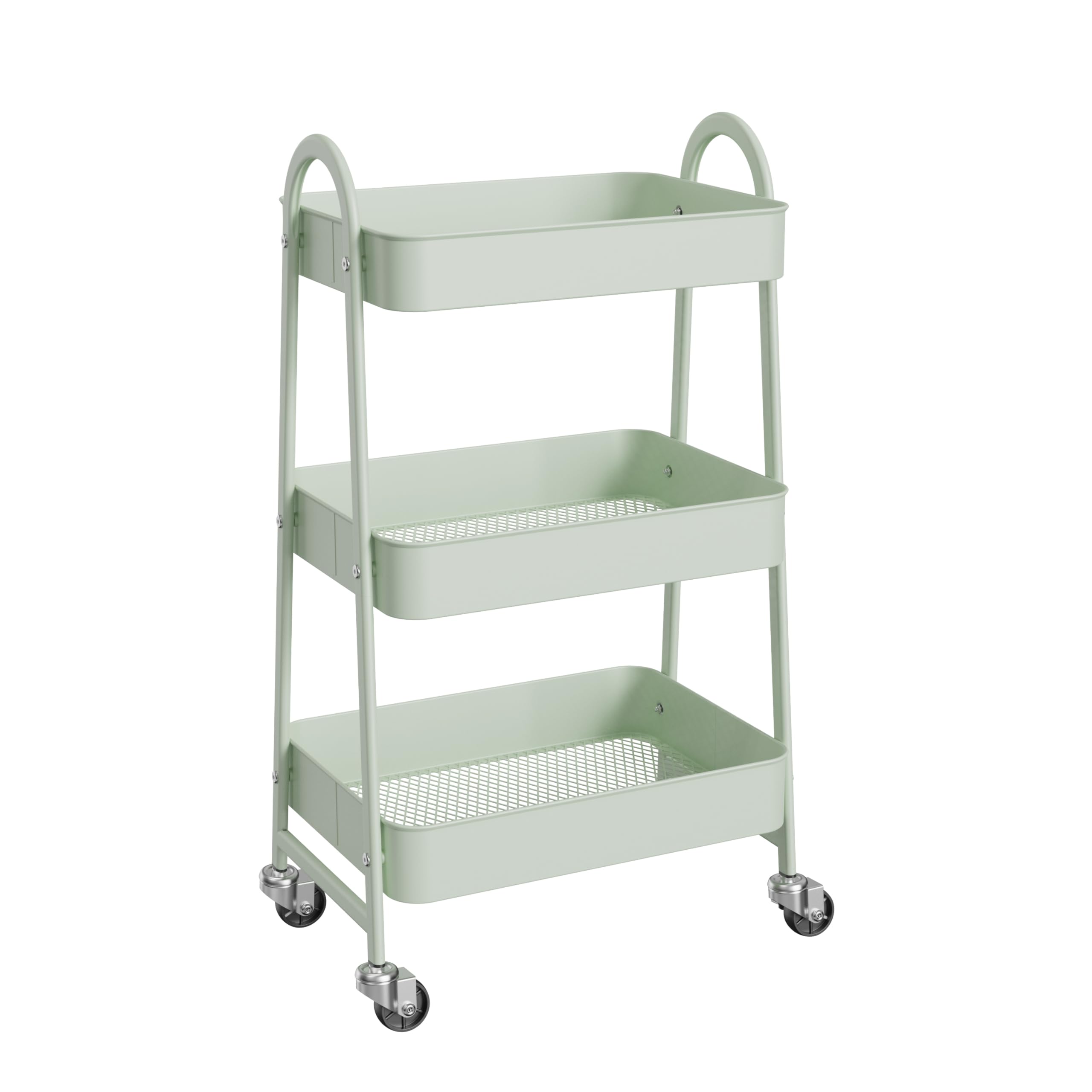 Rolling Utility Cart, 3-Tier Metal Storage Trolley with Handle and Lockable Wheels, Multifunctional Organizer for Office, Kitchen, Living Room, Bathroom