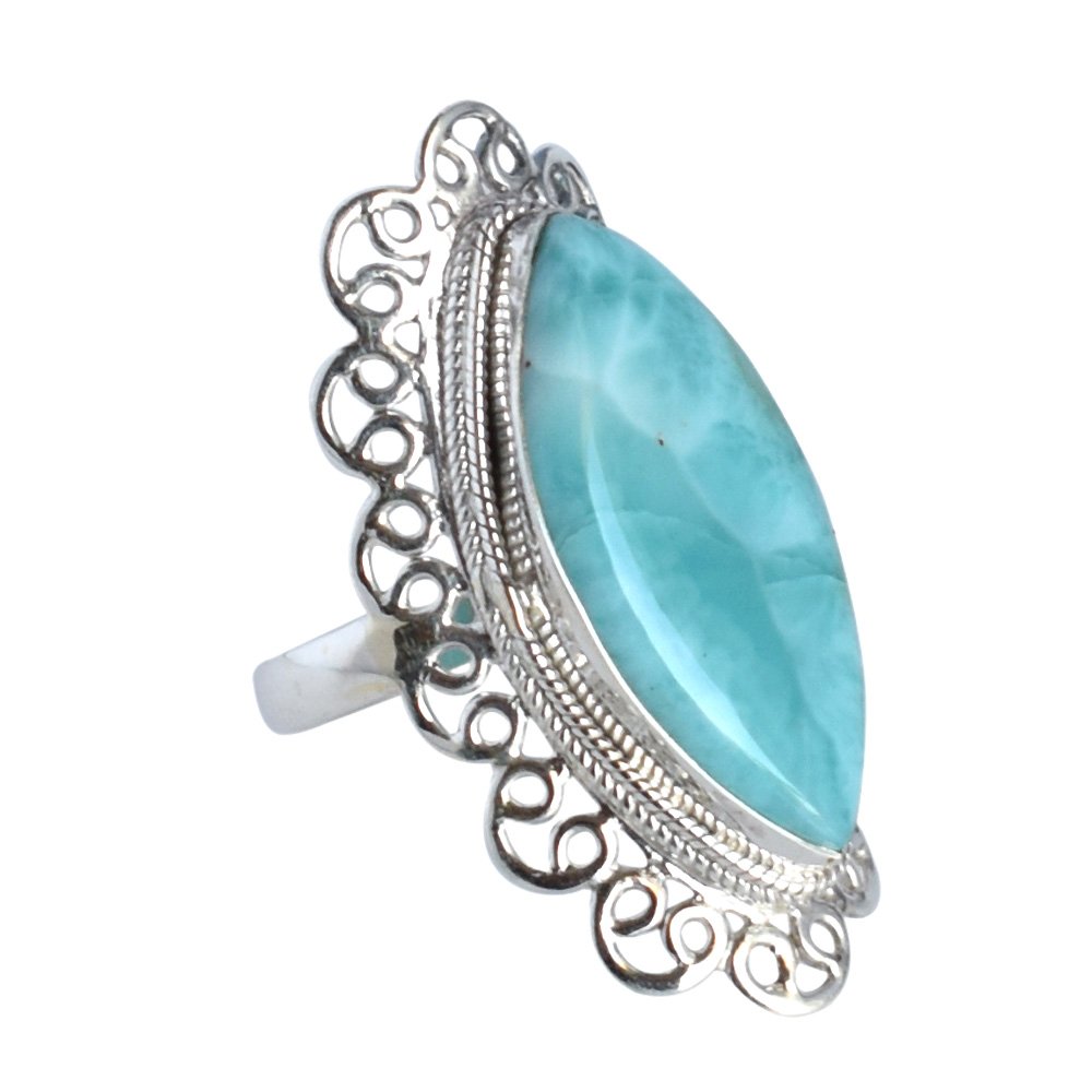 Larimar Gemstone 925 Solid Sterling Silver Ring Amazing Designer