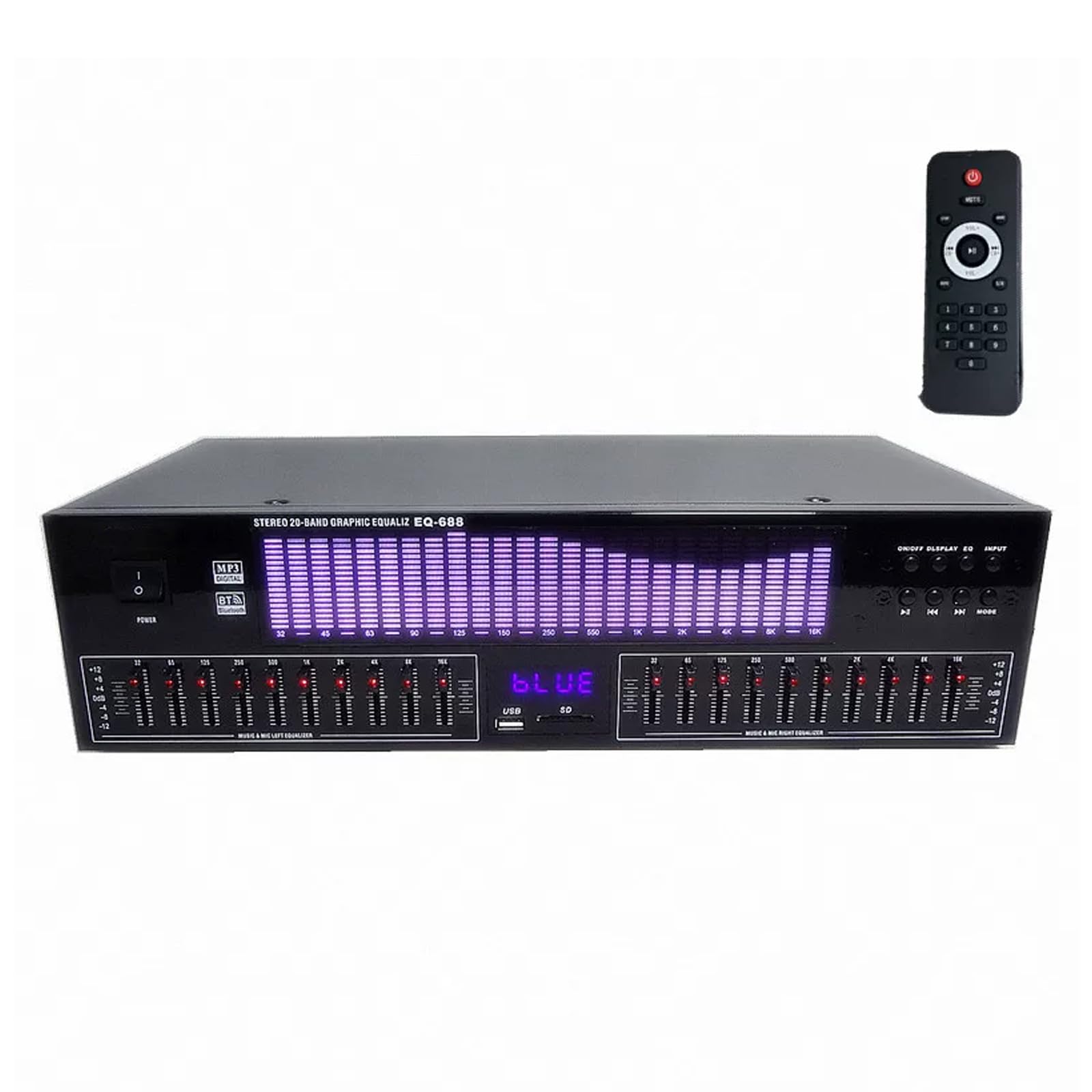 MiBoce 20-band Digital Equalizer, Stereo Graphic Eq, With Led Spectrum Display, 15 Dynamic Modes, Independent Tuning, Noise Reduction, For Studio, Home Audio, Recording Studio