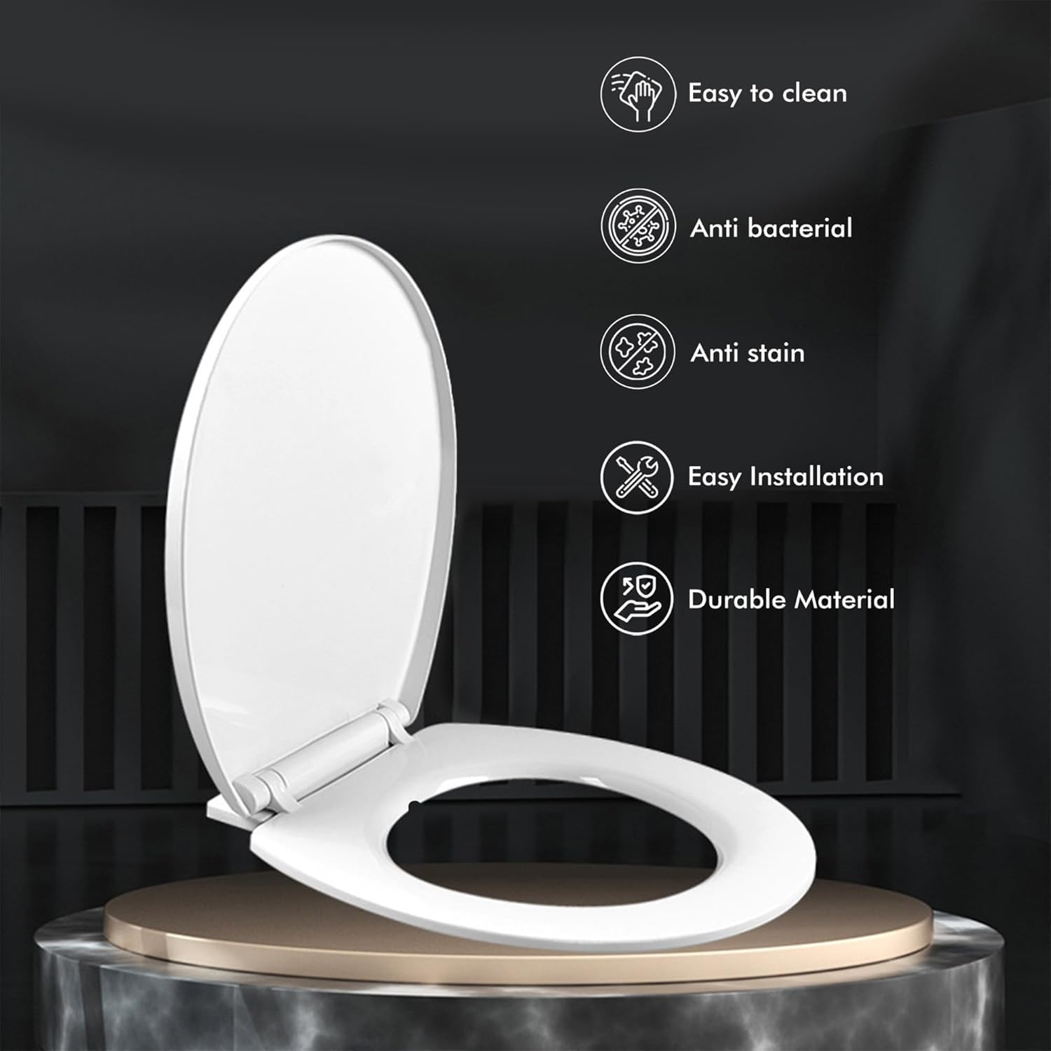 SEA SHORE Polypropylene Soft Closing Toilet Seat Cover β Western Commode Seat with Stable Hinges, Elongated Shape Design, Durable Bathroom Fitting (White) 1