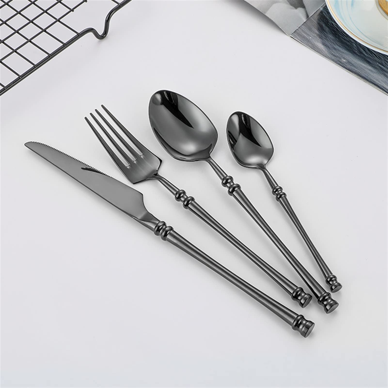 Besteck-Sets Goldbesteck-Set Edelstahl-Geschirr-Set 24-teiliges Messer-Gabel-Kaffeelöffel-Besteck-Set Küche-Abendessen-Geschirr-Set Edelstahl (Color : Black24pcs) (Silver24pcs) (Gold24pcs