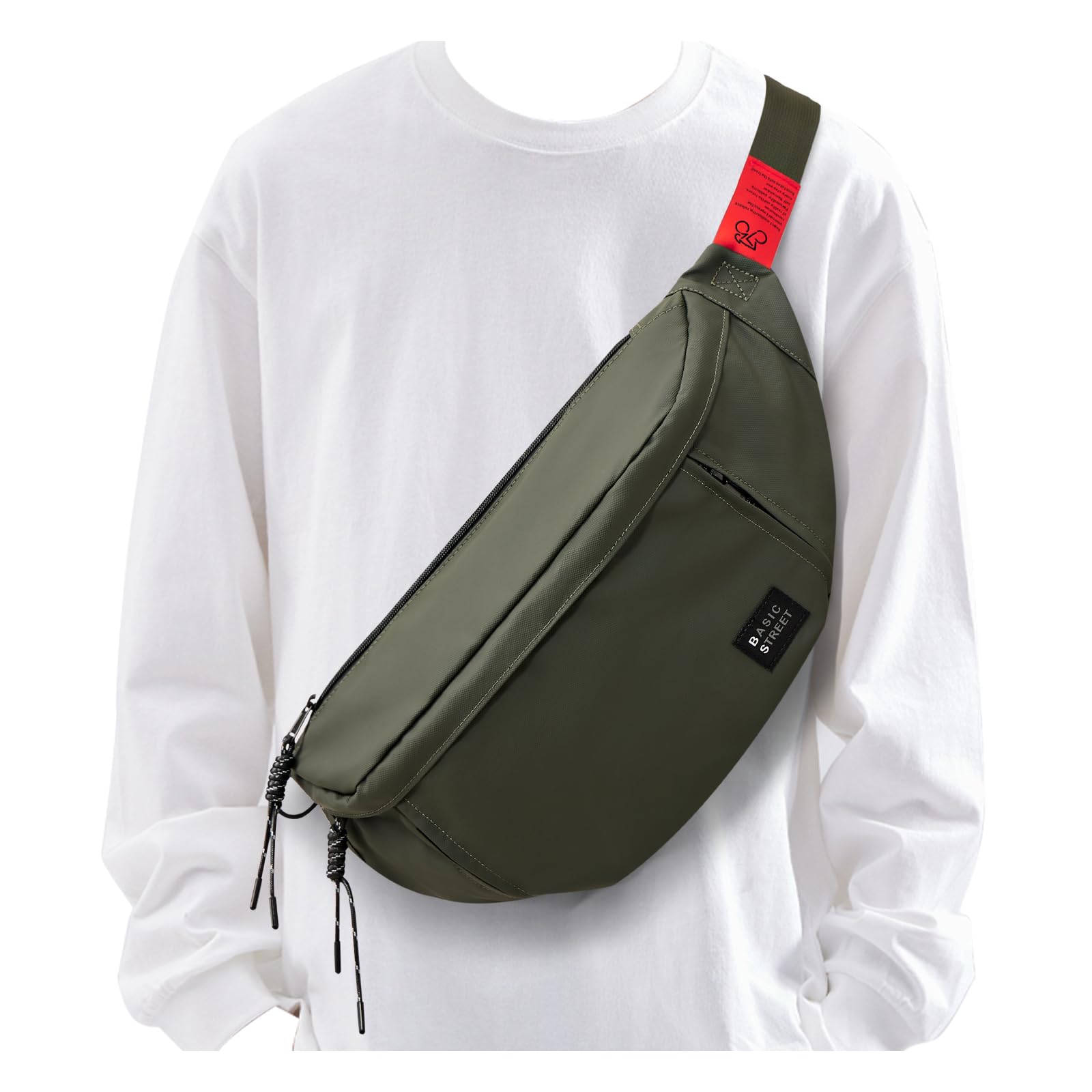 Large Crossbody Fanny Pack for Women Men,Water Resistant Waist Bag Pack with Adjustable Strap & 5-Zipper Pockets,Green,Medium