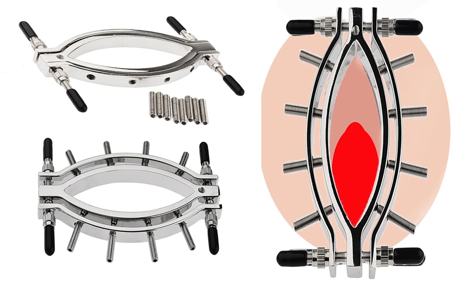 Pinzas de Labios de Acero Inoxidable – Schamlippenspreizer con Cadena, Juguete Erótico BDSM para Mujeres