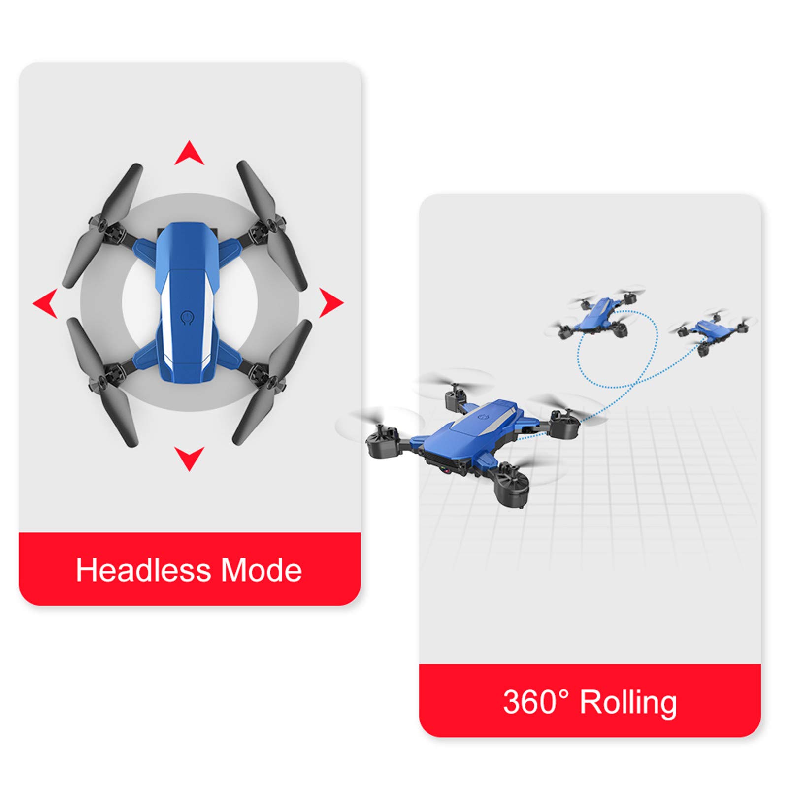 Mini Drone, Doppia Fotocamera 4K Ad Alta Definizione, Controllo del Telefono Cellulare, modalità Senza Testa, Mantenimento Dell'altezza, Rotazione A 360 Gradi, Custodia (Blu 500W)
