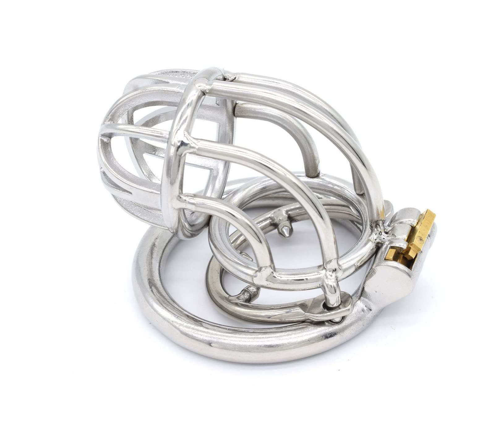 Cintura di castità da uomo Gabbia per pene curva in acciaio inossidabile con anello antigoccia Gabbia per pene Blocco per pene 3 dimensioni Anello per pene Bondage(50mm)