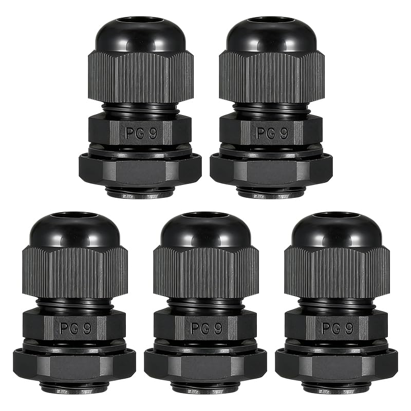 5Pcs PG9 Waterproof Cable Gland, IP68 Nylon Plastic Adjustable Locknut Connector for 4mm-16mm Cables, with Rubber Seal Ring for Industrial and Outdoor Equipment