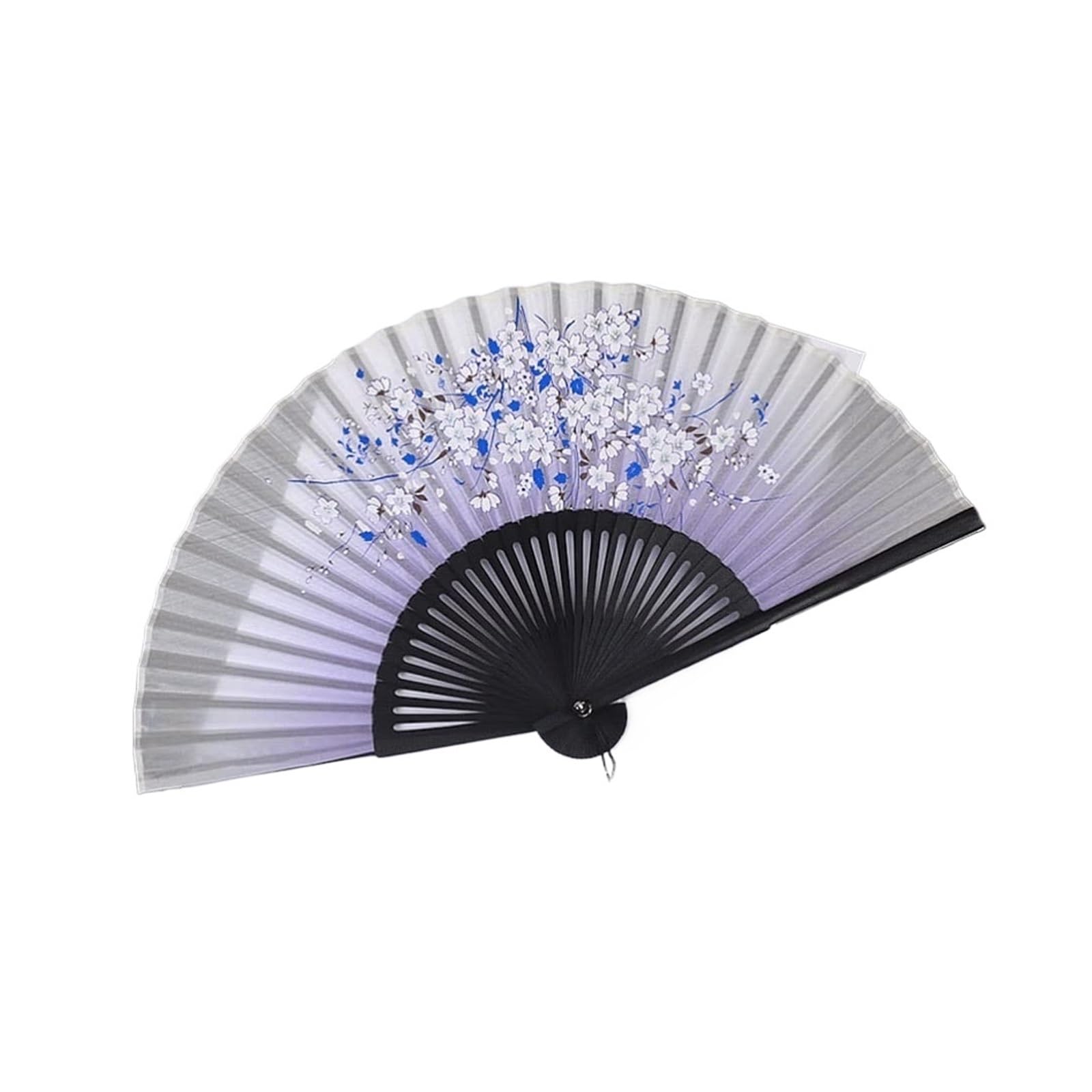 METTEOR Folding Fans Floral Chinese/vintage Retro Style Handheld Silk With Tassel (Black Bone Purple One Size)