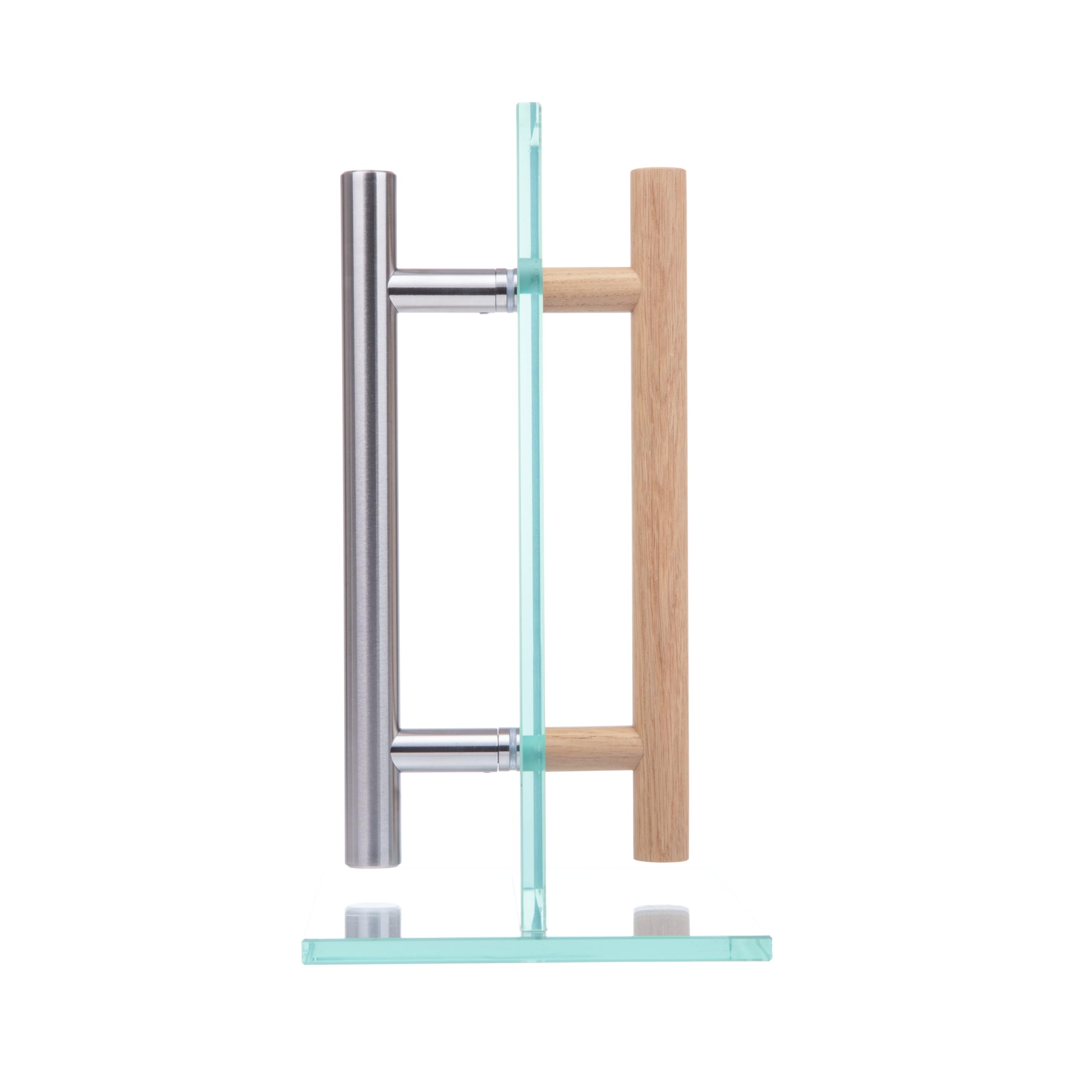 MLS Tirador para Puerta de Sauna y Spa, Acero Inox. y Madera, 250 mm | Par de Manillas para Puertas Interiores de Cristal y Madera, Agradable al Tacto, 150 mm entre Orificios