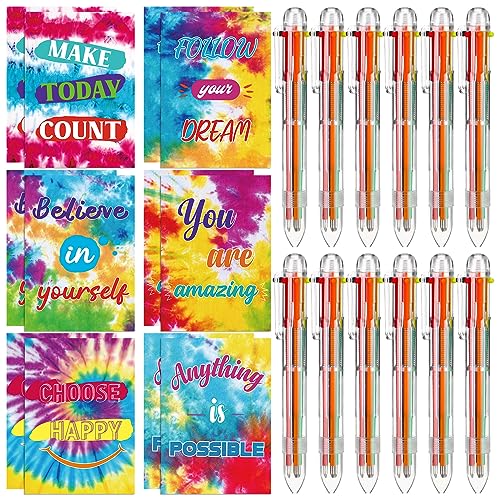 Teling 24 Pcs Tie Dye Pen and Notepad 5 Inches 12 Cute Notepads 12 Black Ink Pen, Christmas Party Favors, Kids Girls School Supplies