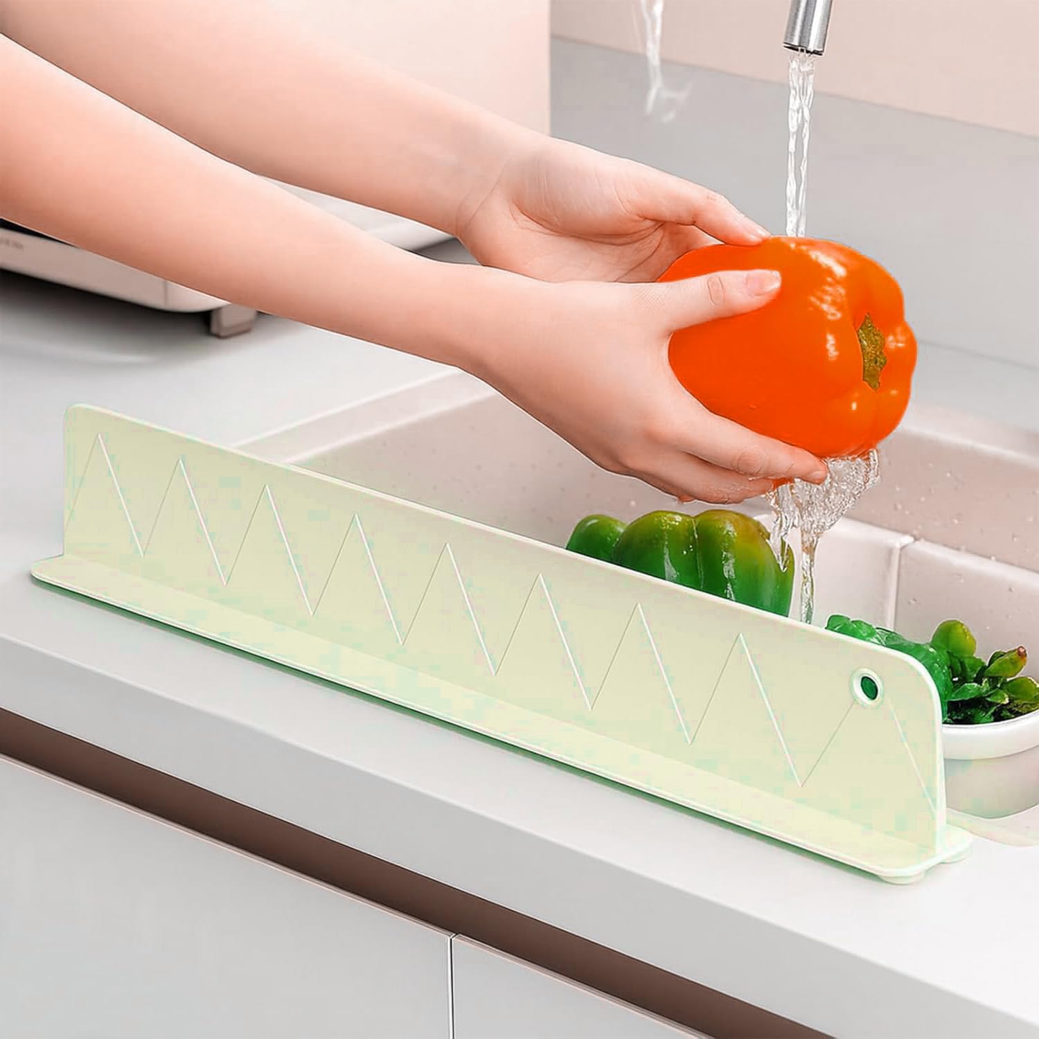 PANCA Sink Splash Guard for Kitchen Countertop | Flexible Silicone Anti-Spill Baffle with Suction Base | Kitchen Accessories | Waterproof Edge Protector for Wash Basin & Platform | Easy-Fit Pack of 1-image-40