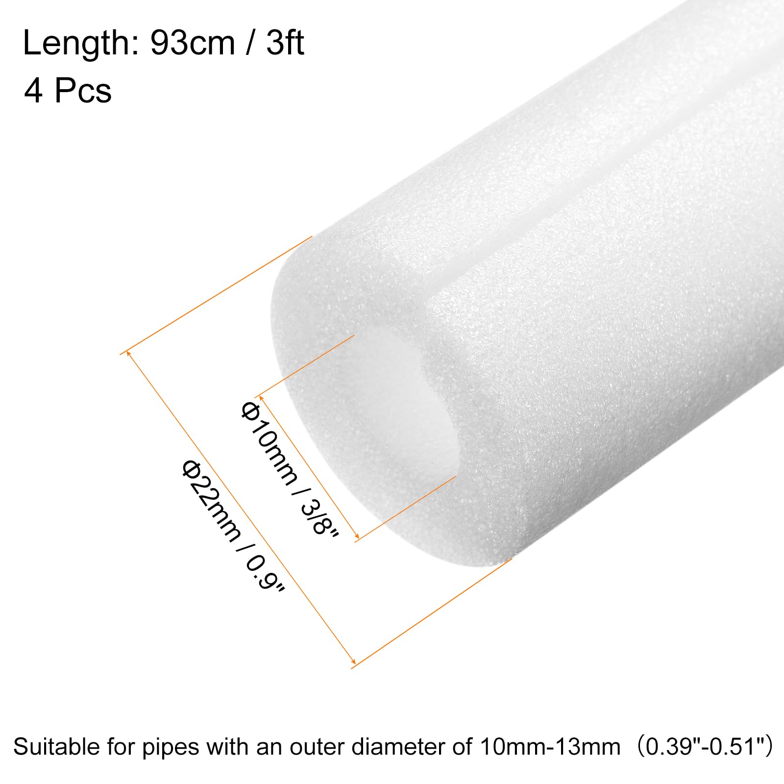 QUARKZMAN 4Pcs Tubo Di Schiuma Isolante Per Tubi Tubo Rivestimento Diviso 10mm (3/8 Pollice) ID 22mm OD 3ft Protezione Dal Gelo Per Tubo Di Rame Bianco