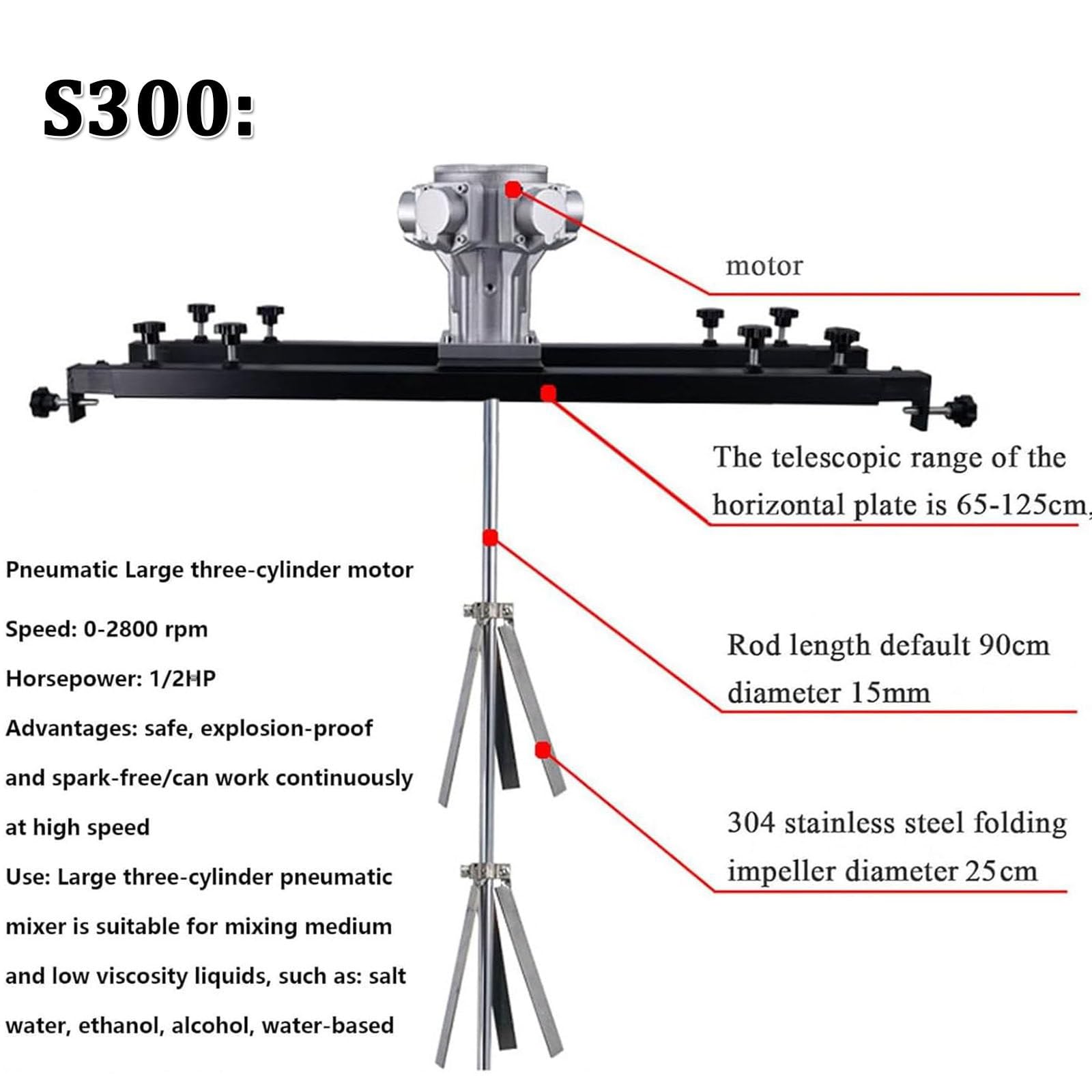 Agitador de aire para tanque IBC, mezclador de pintura neumático de 1000 L, hélice plegable con colgador de soporte, ideal para disolver tinta y agitar varios recipientes