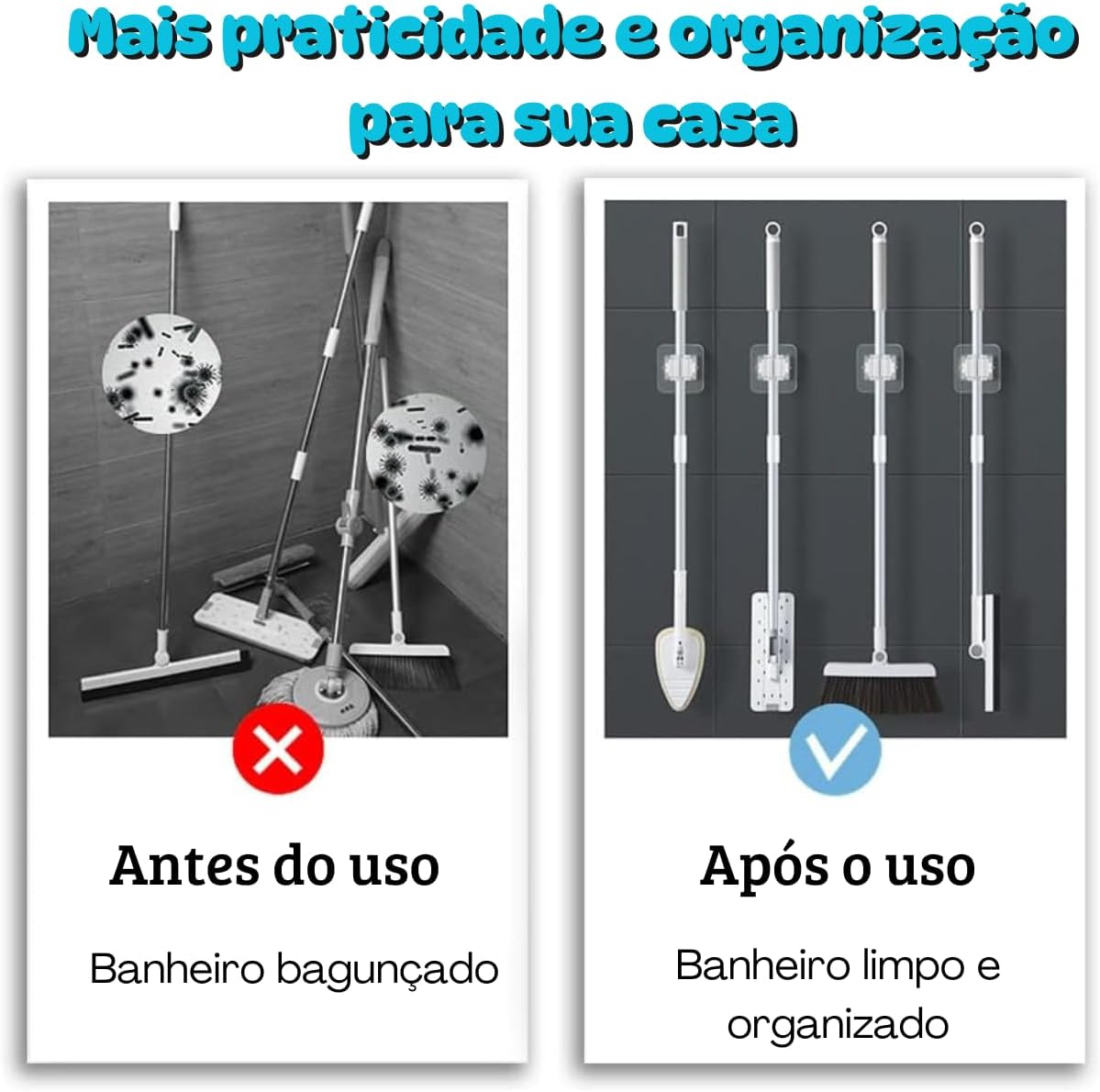 Kit 4 Suporte Adesivo Multiuso para Vassouras, Rodos, Utensilios Domésticos e etc. Suportes Organizadores Sem Furar Parede (Cor Aleatória) | Premium InoVibes Kit 4 Suporte Adesivo Multiuso para Vassouras, Rodos, Utensilios Domésticos e etc. Suportes Organizadores Sem Furar Parede (Cor Aleatória) | Premium InoVibes