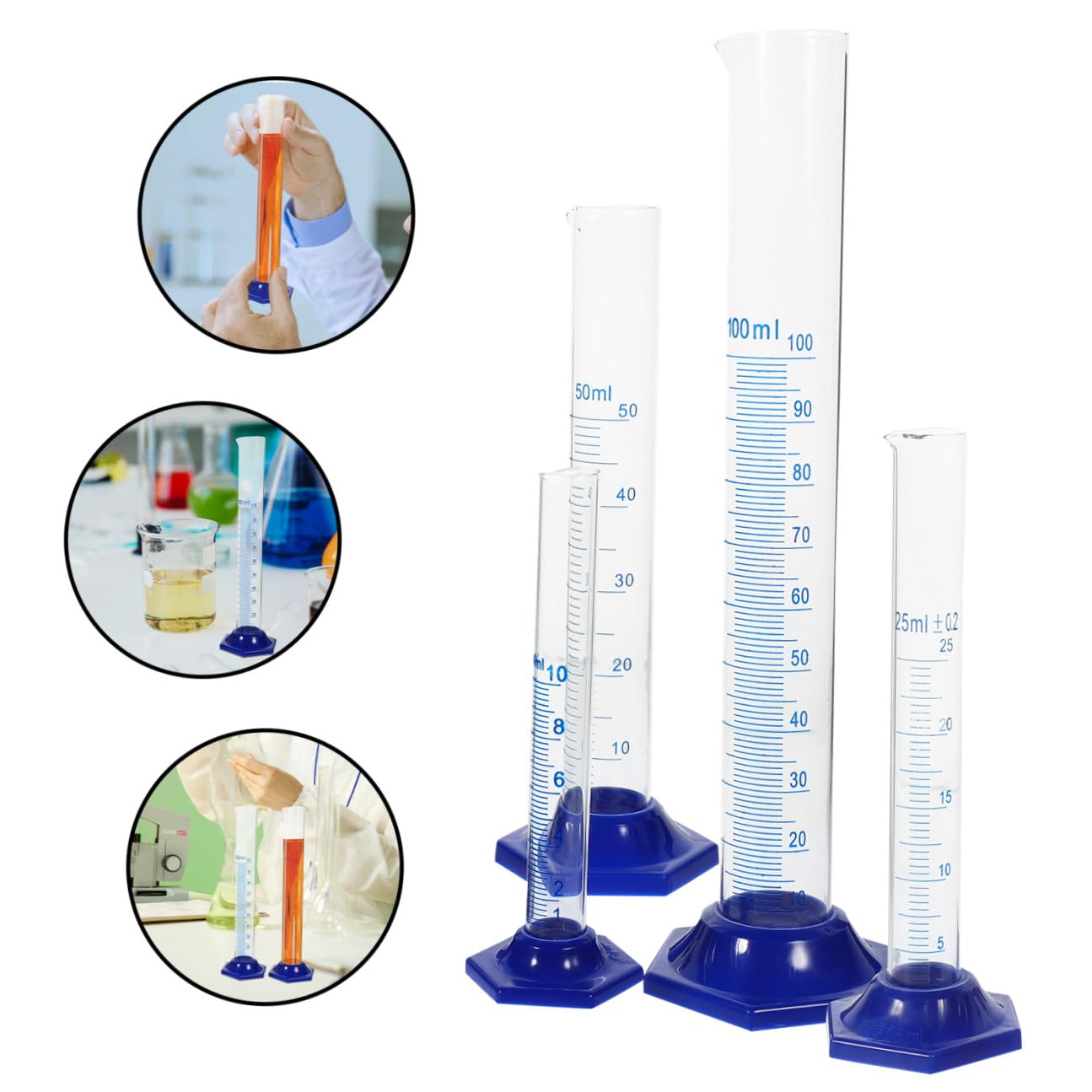 SOLUSTRE 4juegos Cilindros Graduados Vidrio Con Cepillos De Limpieza y Gotero Para Experimentos De Laboratorio y Mediciones Precisas