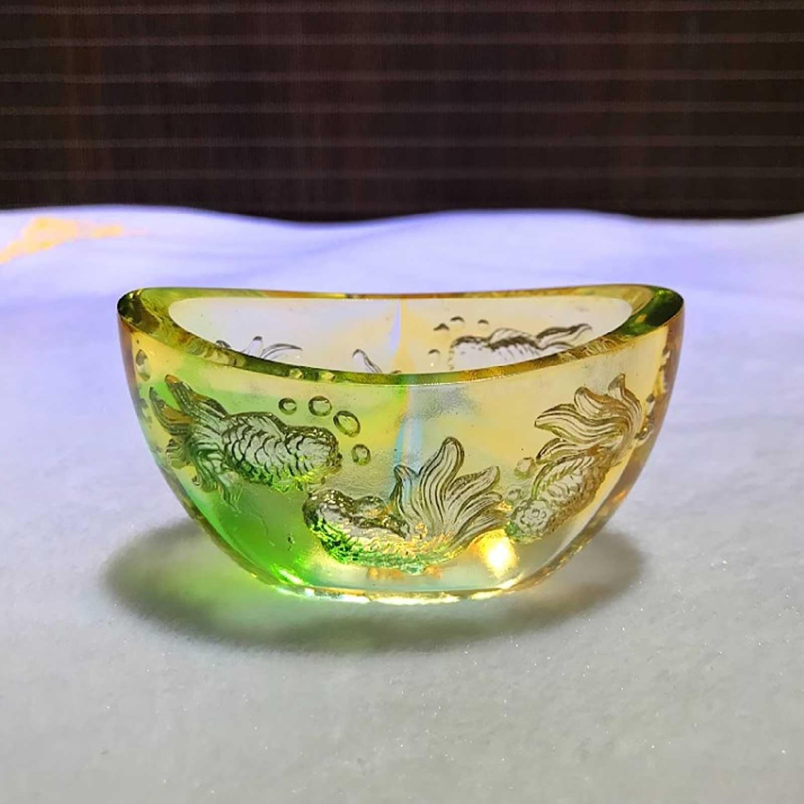 Mały Chiński styl Yuanbao Modelowanie Szkliwione Akwarium Skarb Miski Ozdoby Mały Dom Salon Wino Chłodziarka Wejście Feng Shui Przyciągaj Bogactwo Dekoracje Złota rybka(Green)