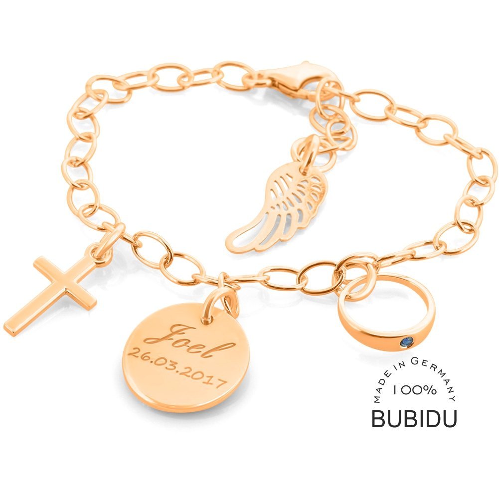 Taufarmband Gravur rosè gold Mädchen Armband vergoldet zur Taufe mit Gravur Taufring Armband mit Name und Datum für Baby und Kinder Erbskette Armkettchen | HANDMADE IN GERMANY