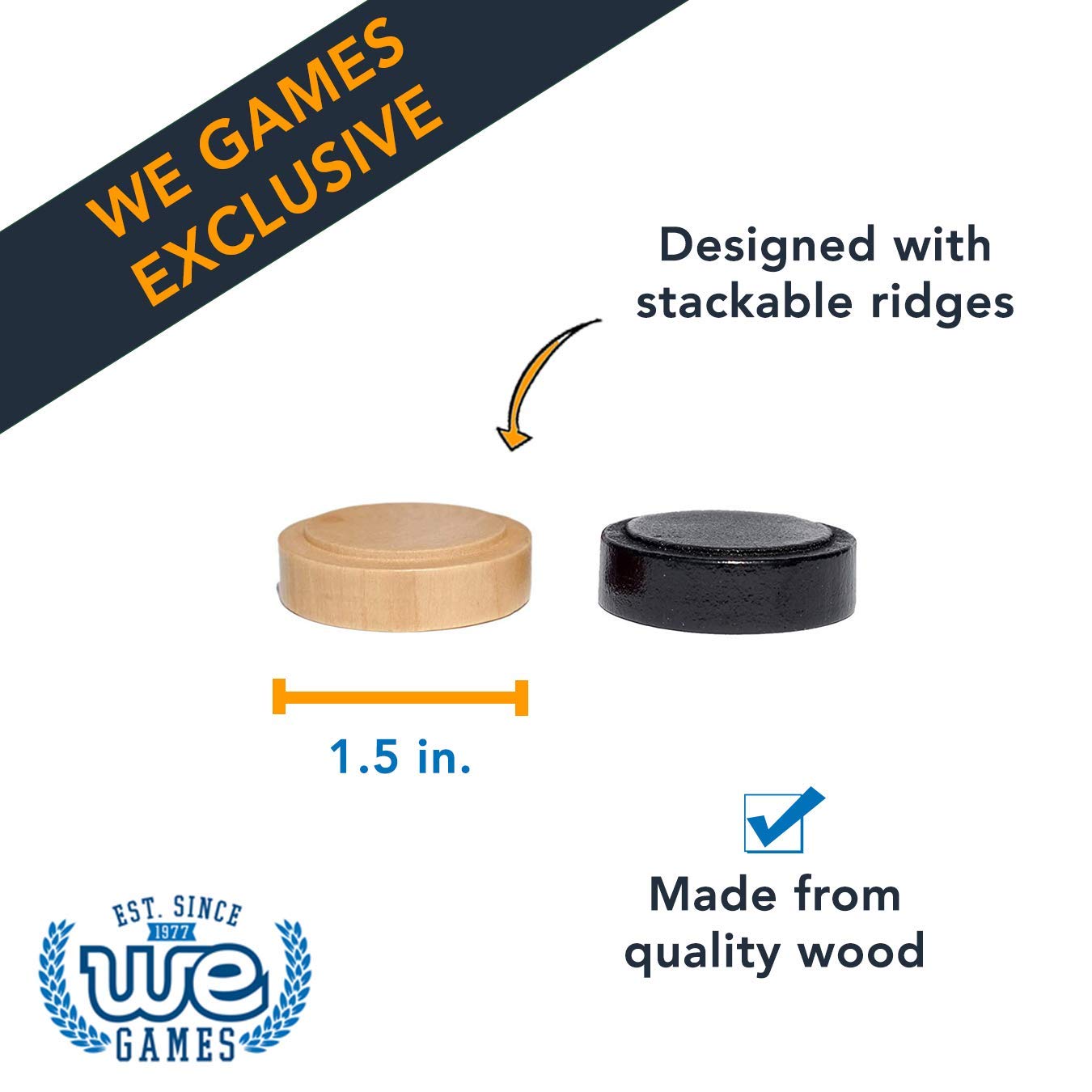 WE Games Copeaux de backgammon en bois avec pochette en tissu Noir et naturel 3,8 cm de diamètre