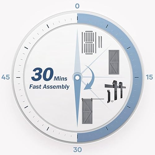 Miniatura 5 de FREDBECK Tablón de Puerta de Granero de Madera Gris de 30 x 84 pulgadas con Kit de Riel de Herrajes para Puerta de Granero de 5 pies (60 pulgadas)