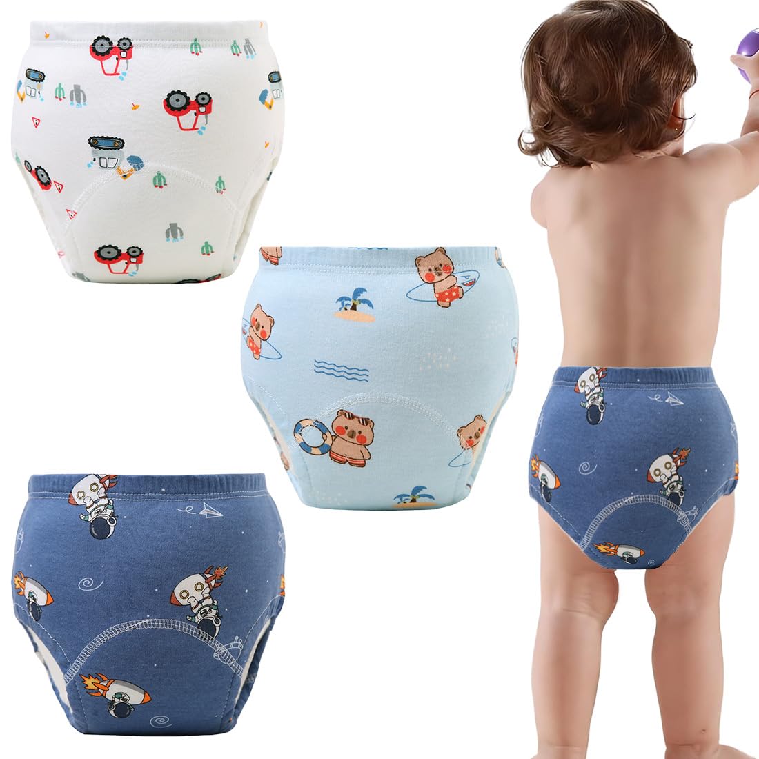 3 Pezzi Mutandine di Apprendimento, Pantaloni da Vasino, Mutandine di Apprendimento Bimbi Bambini Cotone Assorbente Impermeabile, per Bambini