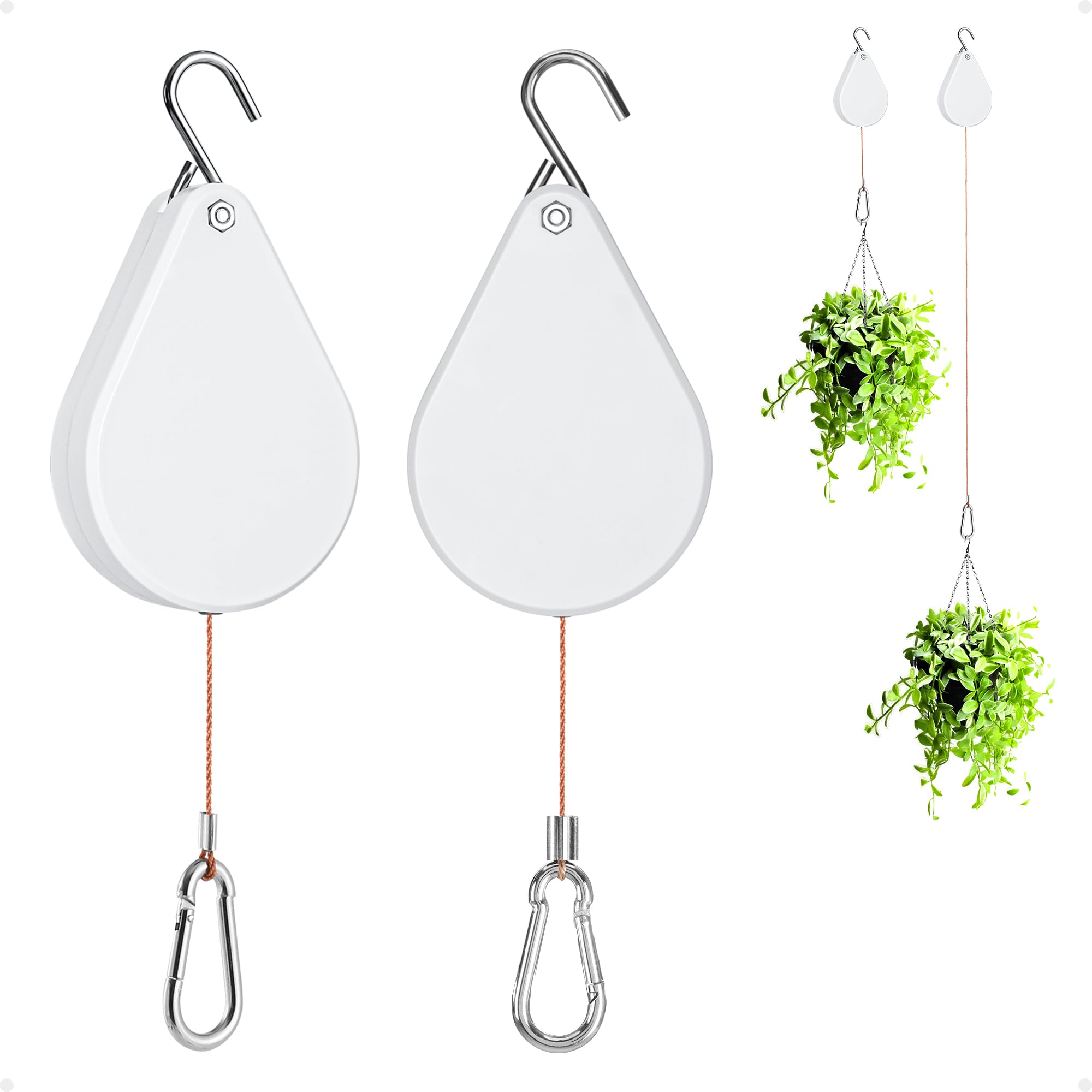 Retractable Plant Hanger - Upgrade Plant Pulleys for Hanging Plants, Easy to Raise and Lower, Suitable for Garden Flower Pots, Hanging Planter, Bird Feeder（White, 2 PCS）