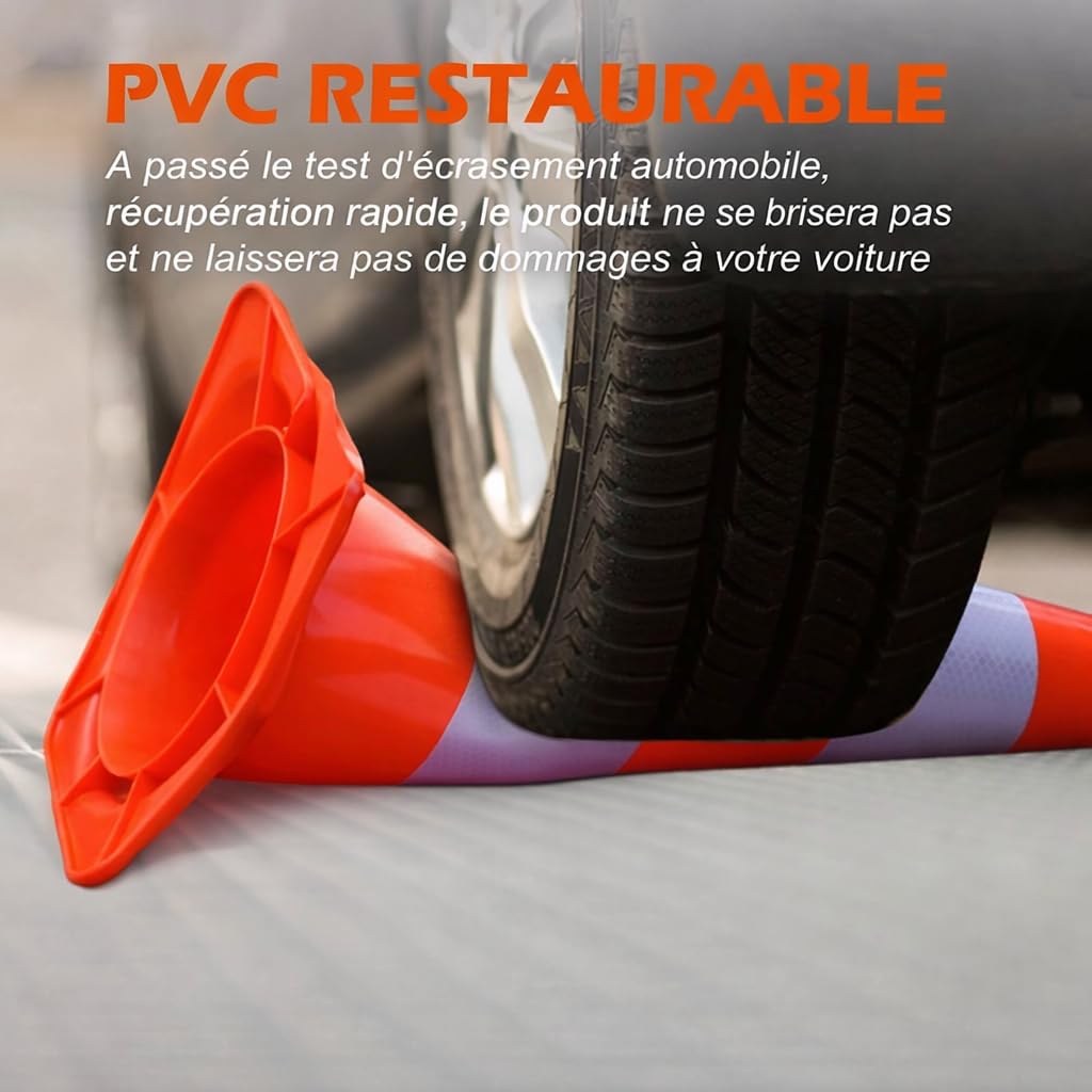 Pack de 10 Cônes de Trafic, Cônes de Sécurité avec Bande Réfléchissante et Matériau PVC pour Sécurité Routière, Parking, Entraînement Sportif et Activités Extérieures (50CM)