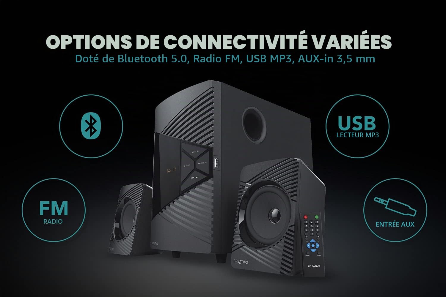 Creative SBS E2500 Système de Haut-parleurs 2.1 Bluetooth Caisson de Basses Noir