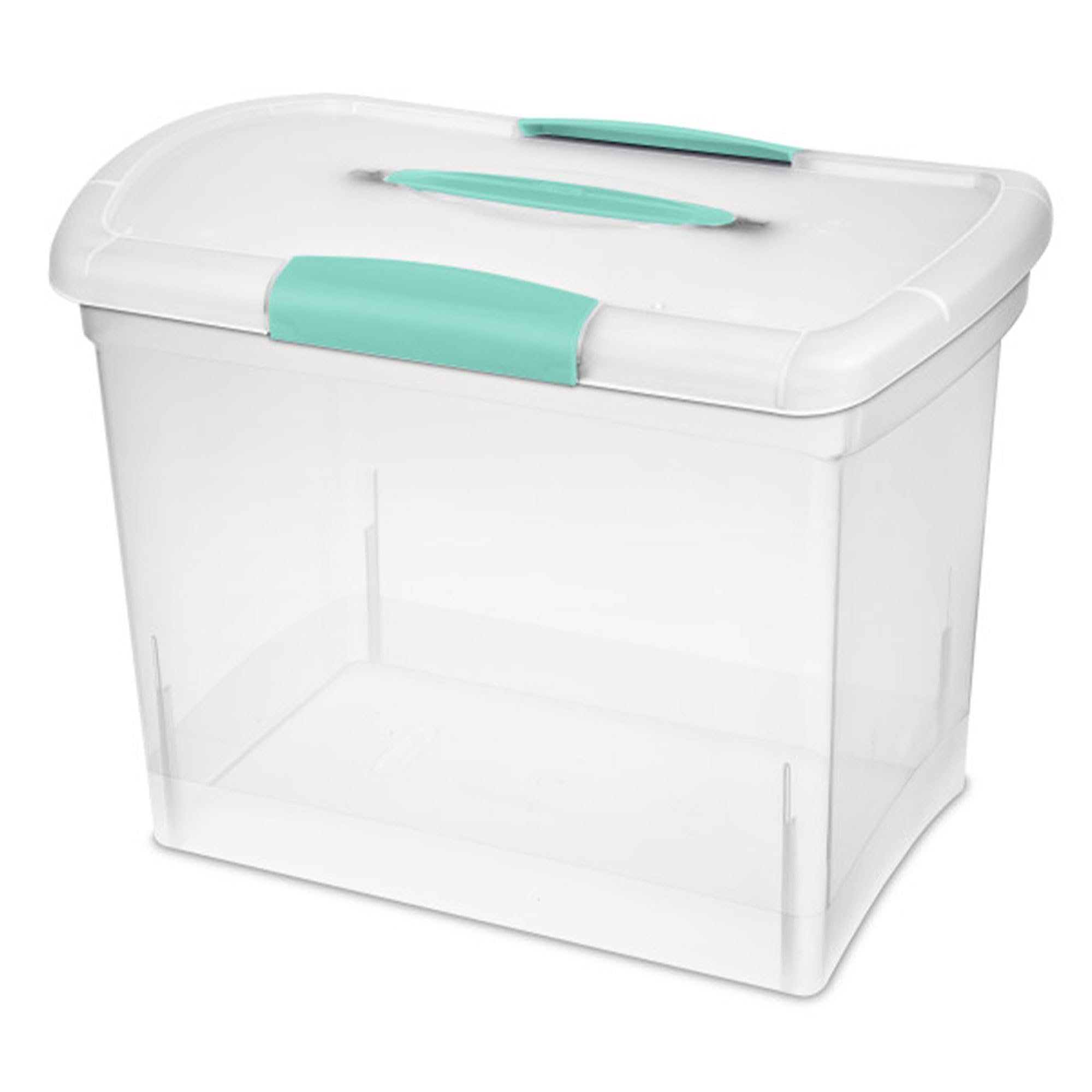 Sterilite Large Nesting ShowOffs Stackable Storage Bin, Latching Organizer Tote with Handle, Plastic Box for File Organization, Clear, 12-Pack