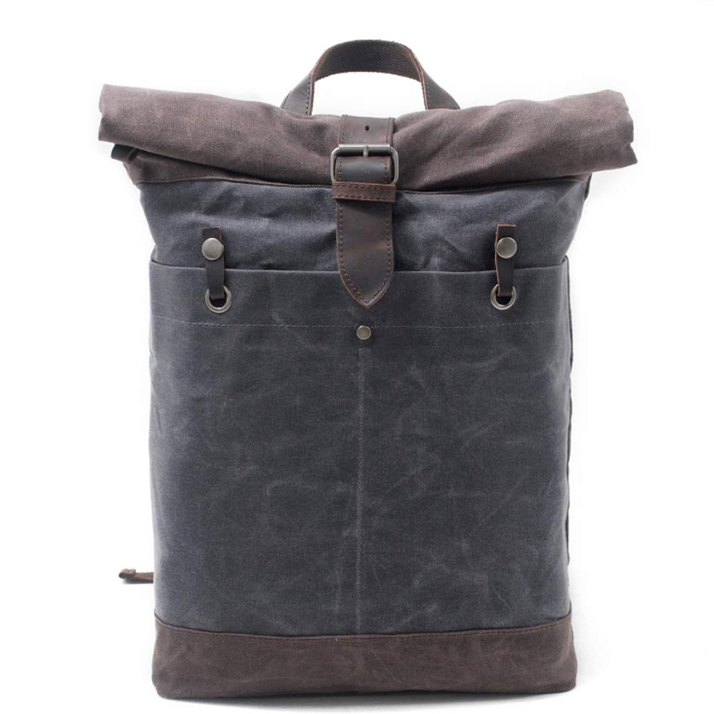 Mochila de Cuero para Hombres Bolsa de Senderismo Vintage Mochila de Cuero Impermeable al Aire Libre Mochila de Lona Batik-01#