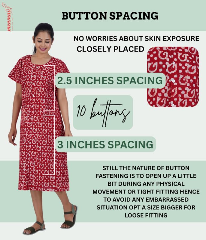 Image of MENMAII Women's [L-4XL] Full Open /Front Buttoned [a Kind of Adaptive Clothing] Multipurpose Nighty for Maternity /Pregnancy /Elderly /Patient /Feeding /Hospital Purpose Nighty Calf Length