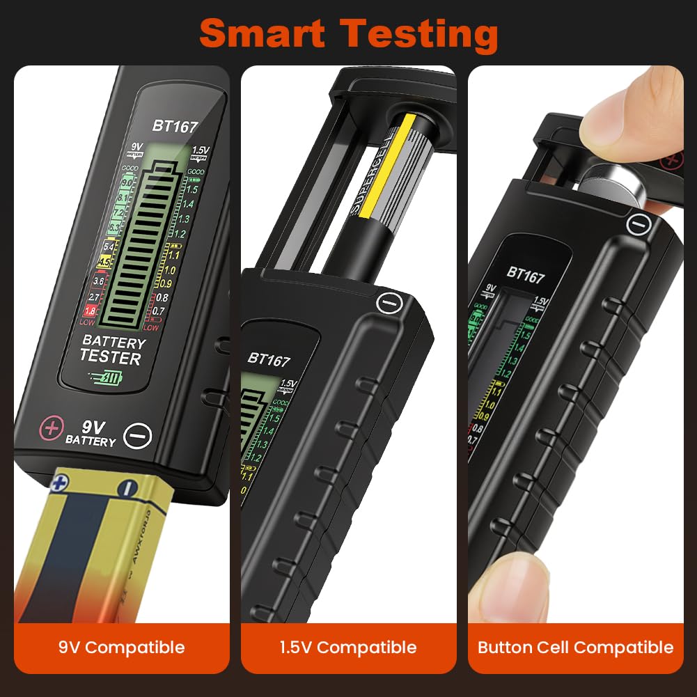 URAQT Tester Digitale per Batterie, Tester Batteria Universale, Display LCD di Facile Lettura, Semplice Universale per Batterie AA, AAA, C, D, 9V, 1.5V Pila a Bottone, Nessuna Batteria Necessaria