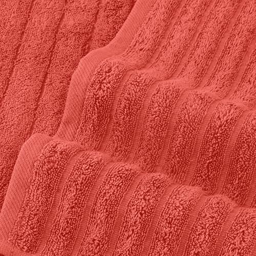 Image of Elegant Comfort 100% Turkish Cotton Corduroy Ribbed Luxury Bath Towels 6-Piece Set, Premium Feel - Quick Dry, Highly Absorbent,Contains 2 Bath Towels,2 Hand Towel, and 2 Washcloths,Coral(Pack of 4)