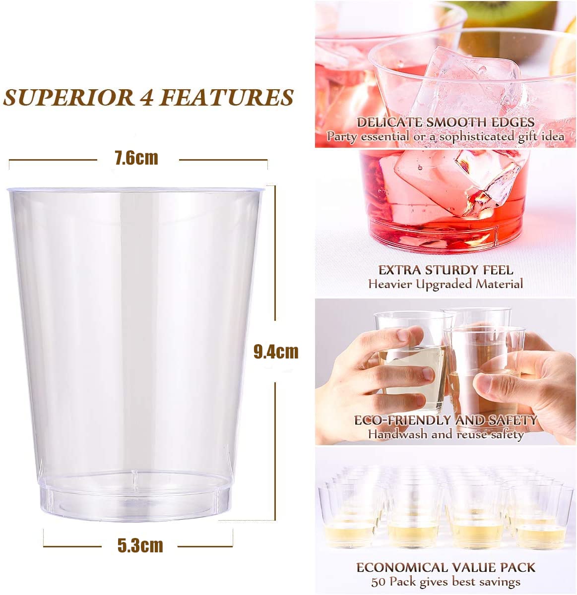 50 Bicchieri Di Plastica Trasparenti Riutilizzabili Da 300ml - Per Feste, Champagne E Cocktail