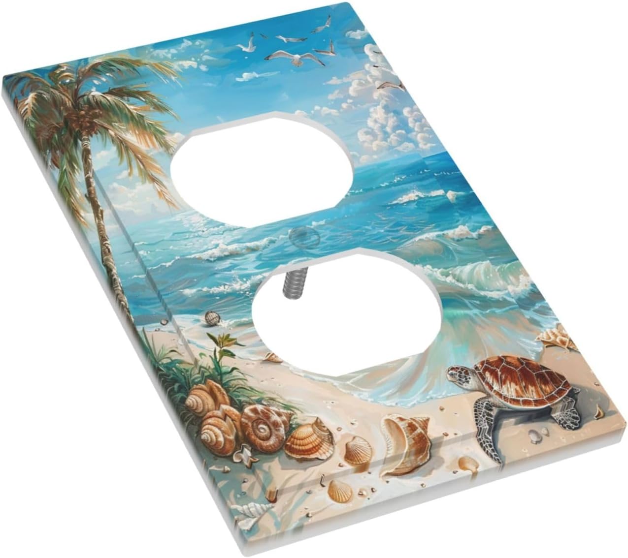 Outlet Covers Beach Turtle Rustic Ocean Sea Palm Tree 1 Gang Duplex Light Switch Cover Decorative Switch Plates Electrical Receptacle Faceplate Wall Plate for Kids Room Bathroom Decor