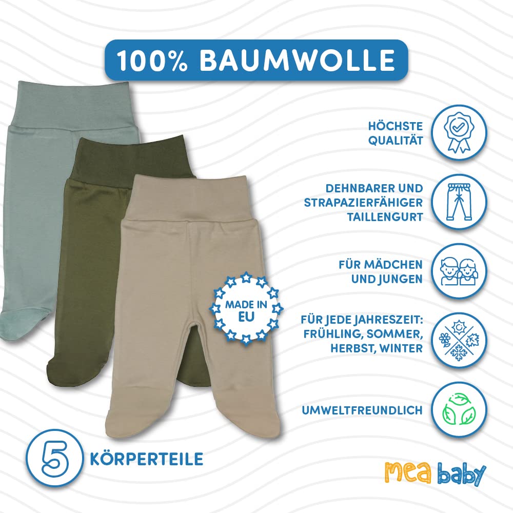 MEA BABY Pantalones de bebé con pie, pantalones de pelele para niños, pantalones de bebé para niñas, paquete de 5 unidades
