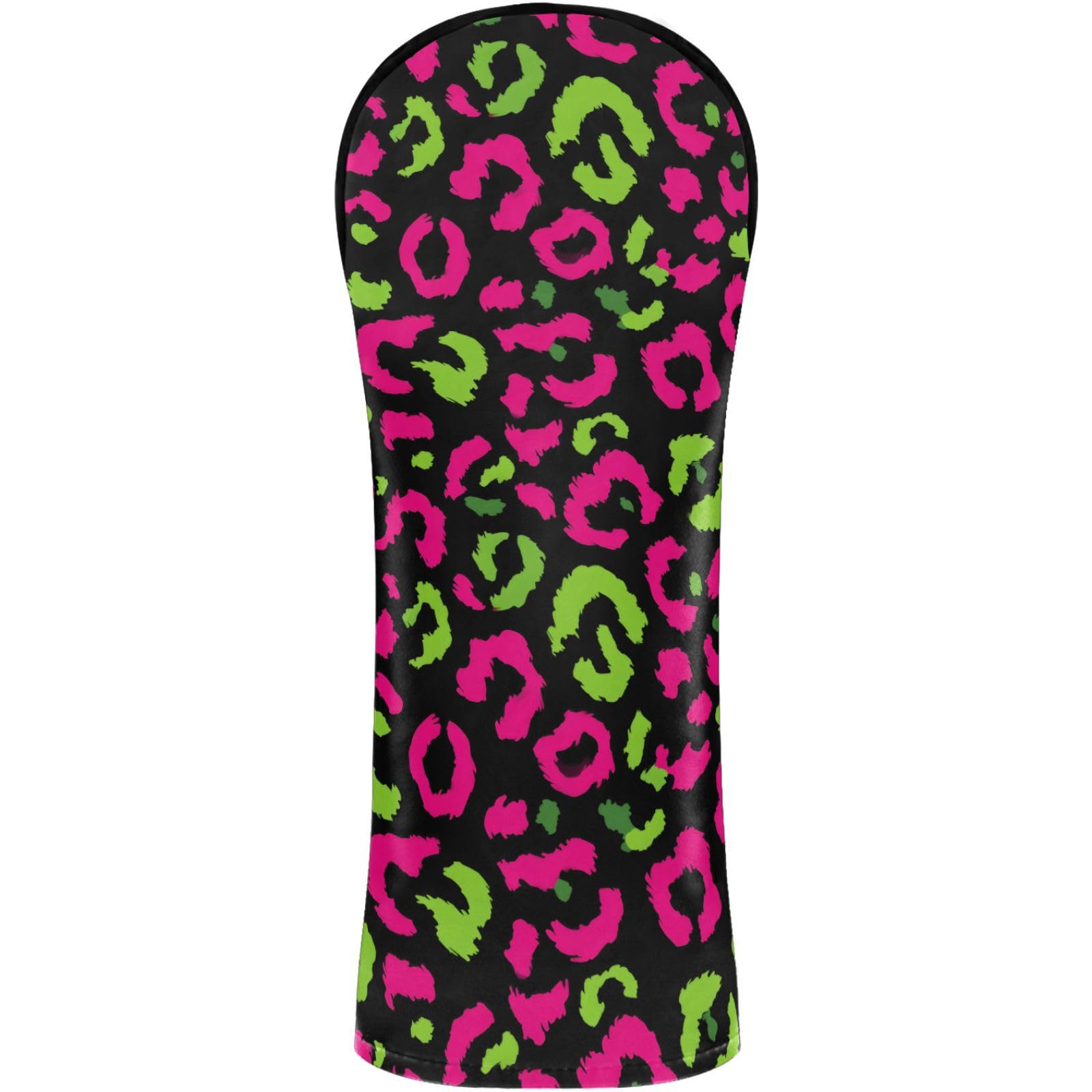 Golf Club Head Cover Headcover with Interchangeable No. Tags for Woods and Driver Fairway Hybrid Neon Green Blush Leopard Pattern