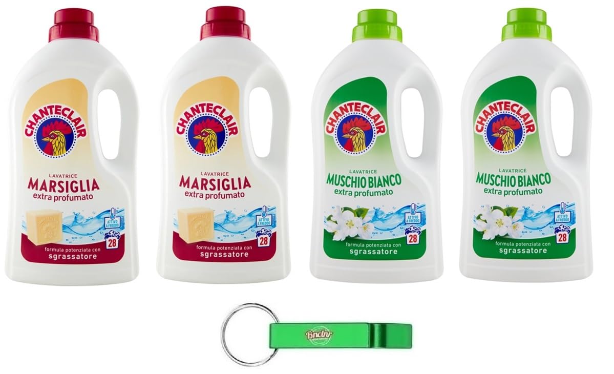 Chanteclair Lavatrice – Paquete de prueba Marsella + Almizcle blanco – Detergente líquido para la lavadora – Detergente para lavadora – 28 lavados 1260 ml + llavero Beni Culinari gratis