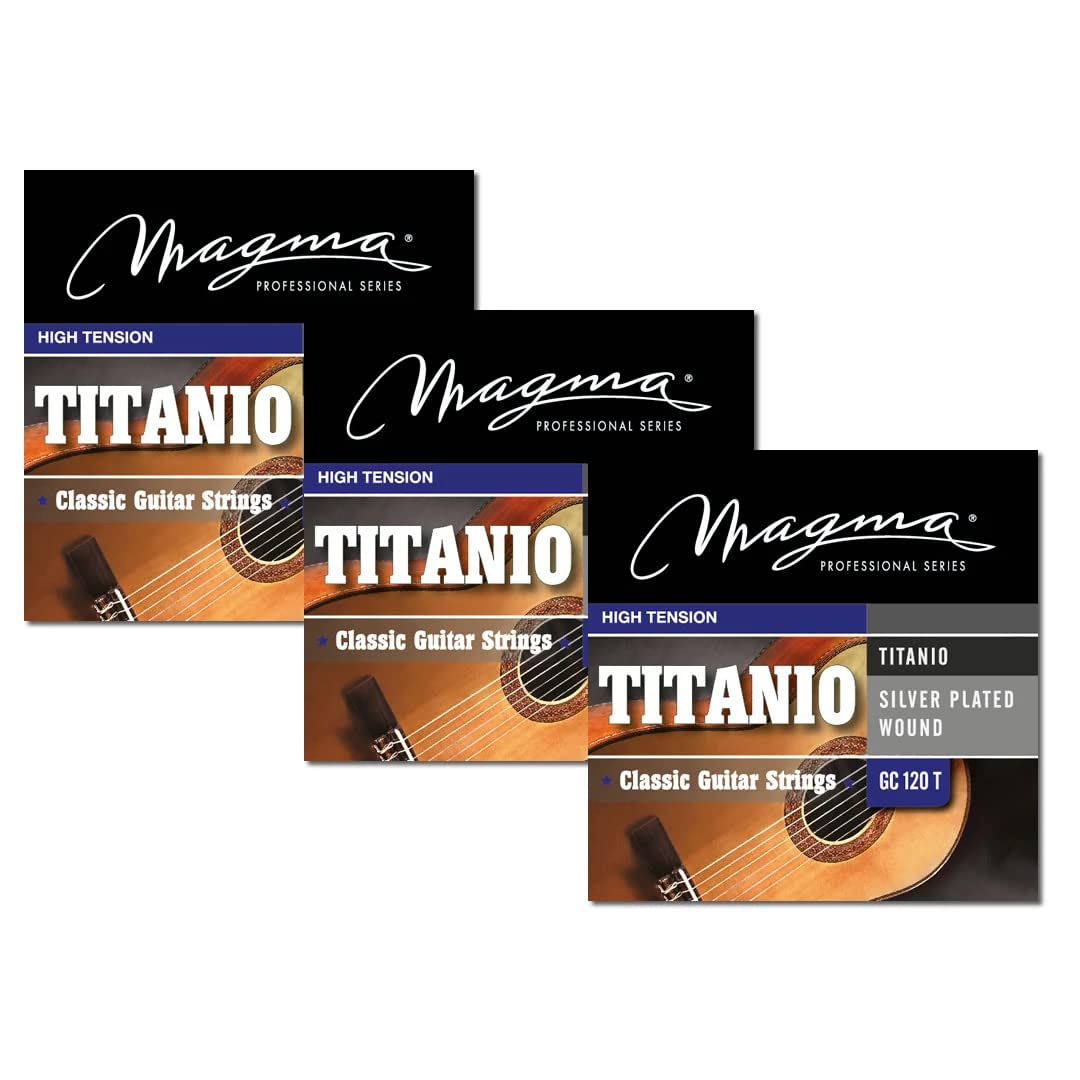 Magma - 3 Saiten für spanische Gitarre aus versilbertem Kupfer, 1°, 2° und 3° Titan-Nylon - Hochspannung - (GC120T)
