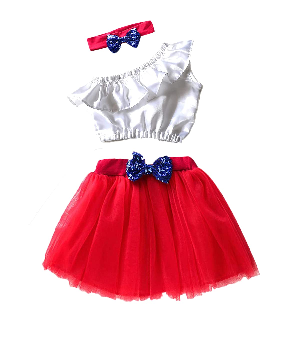 HIBA Sunflower Dress for Baby Girl Red Crop Top, Skirt with Hairband red in Color 2-3 Years