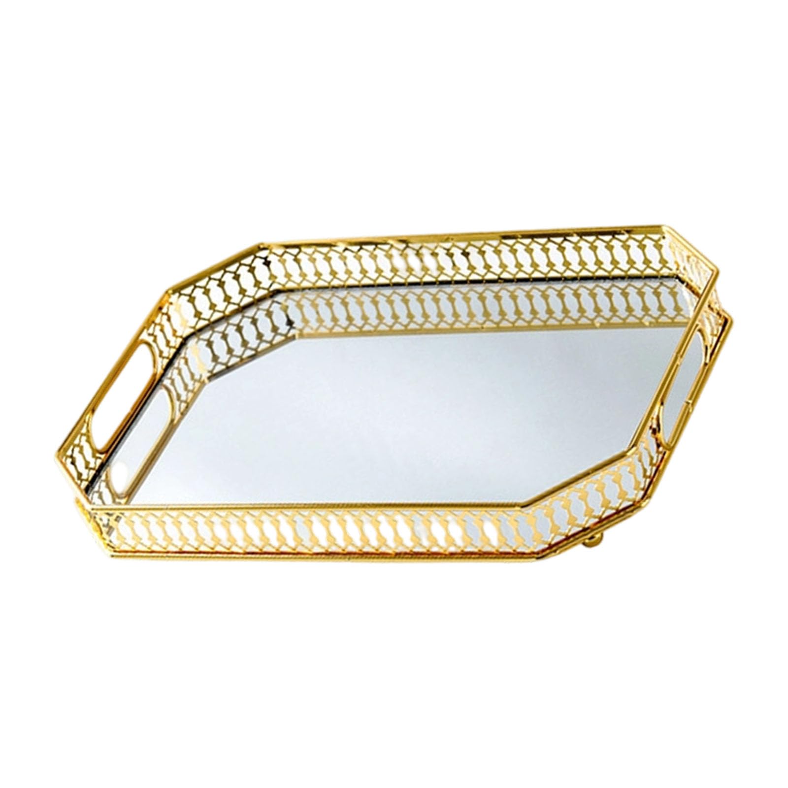 Mirrored Surfaces Vanity Organiser Tray for Perfumes Cosmetics Gold Metal Frame Bathroom Countertop Decoration Elegant Gold Vanity Tray
