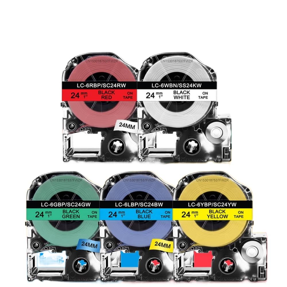 Confezione da 5 a 10 compatibili for nastri for etichette SS24KW 24mm ST24KW SC24RW SC24YW SC24BW SC24GW for etichettatrice LW600P(5PK Mixed Color)
