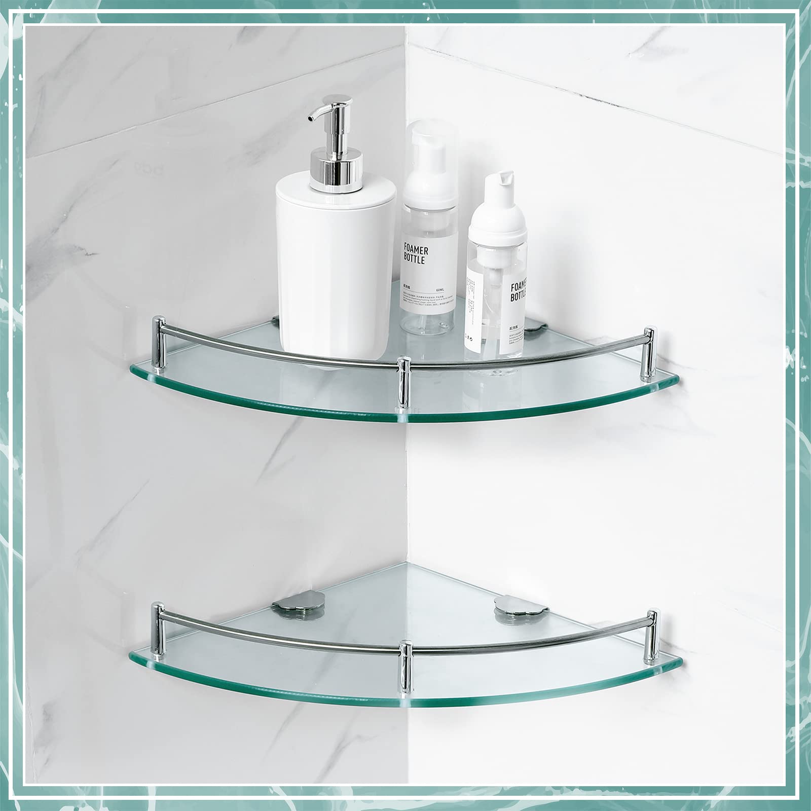 Snapklik.com : 8 Pcs Corner Shower Shelf 2-tier Glass Corner Shelf