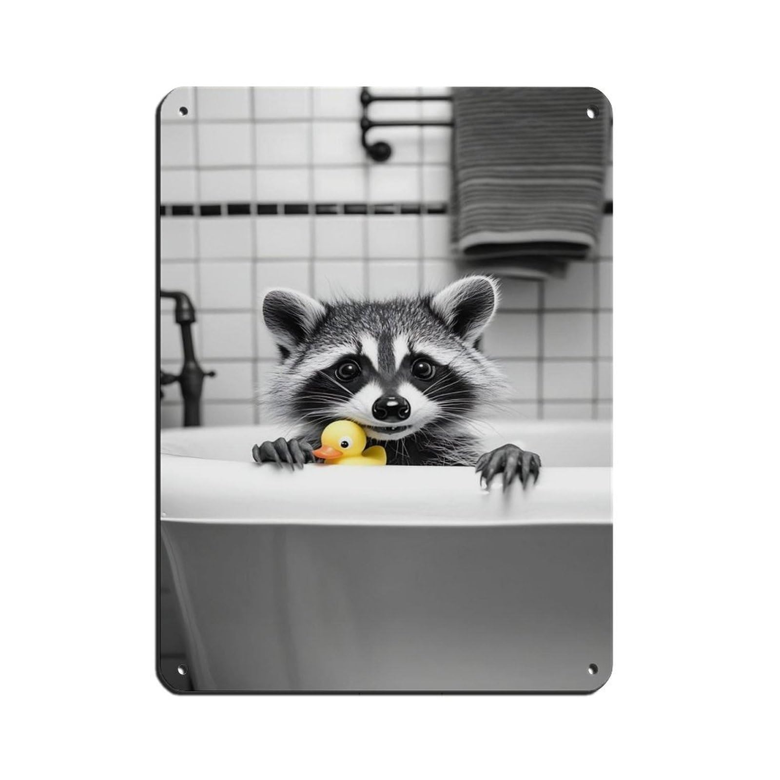 Cute Raccoon in Bathtub Retro Poster Metal Tin Sign Chic Art Retro Iron Painting Bar People Cave Cafe Family Garage Poster Wall Decoration 12x16inch(30x40cm)
