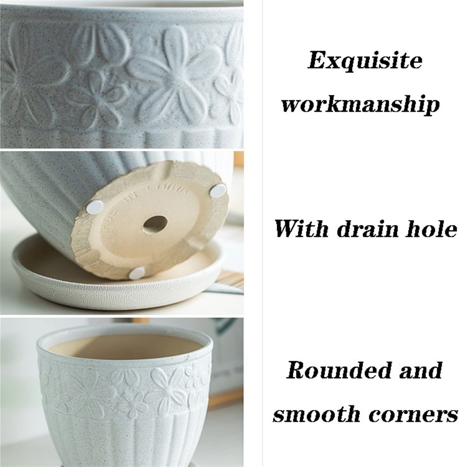 Doniczki na kwiaty doniczka ceramiczna z dużym otworem z otworami odpływowymi Orchidea kaktus ozdobna sadzarka, biało-niebieska doniczka ogrodowa (kolor: biały, rozmiar: L)