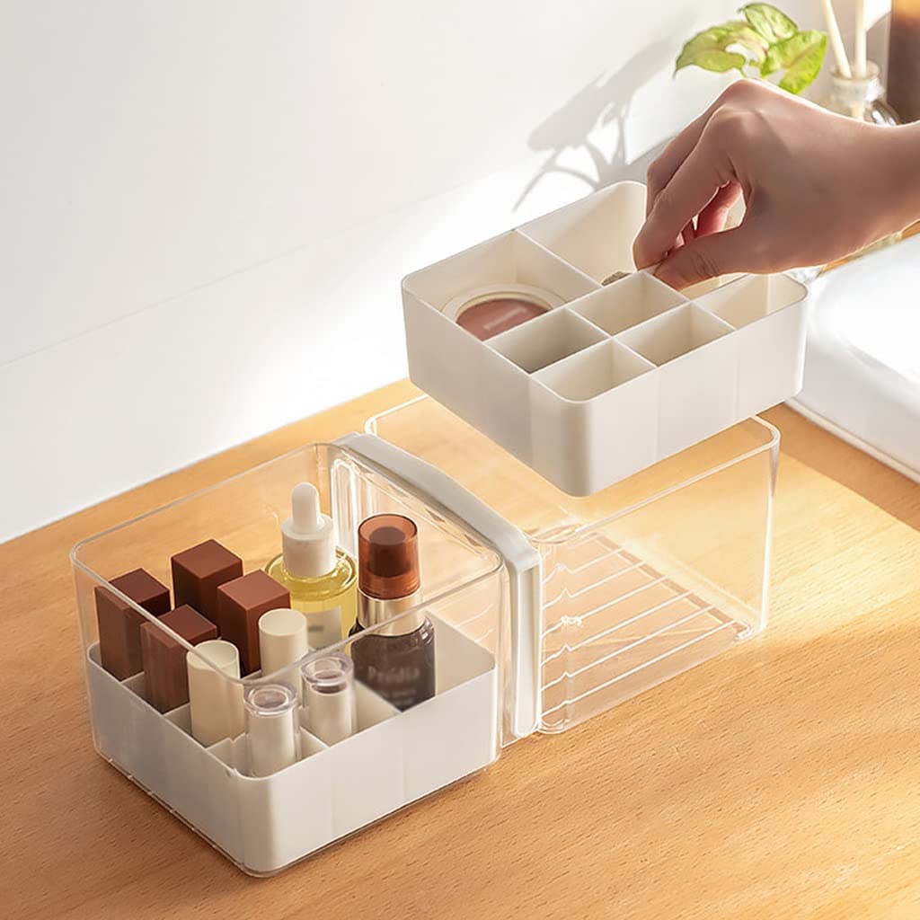 Organizer trasparente per mensole da bagno squisite, organizer per cosmetici in plastica per conservare prodotti per la cura della pelle, rossetto, cancelleria per ufficio, con manico, lavabile (Color