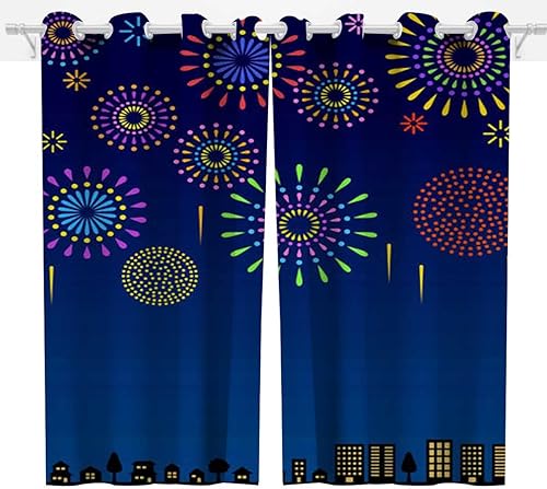 Fireworks in The Night Sky Cortinas para Sala Elegantes Modernas 2 Panels Black Drapes for Backdrop Large Window W 85 X H 108 Inches
