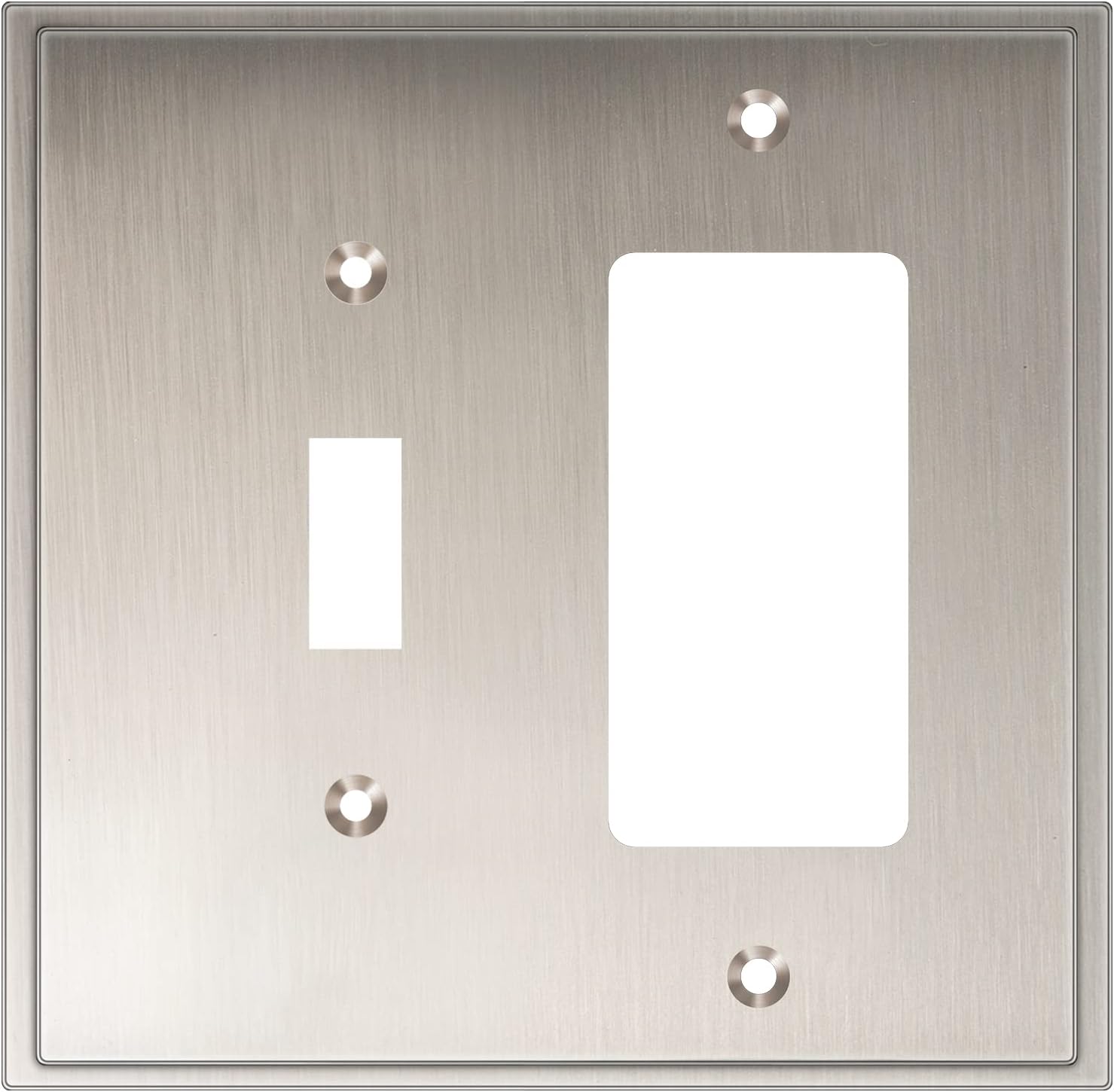 Henne Bery Soft Modern Decorative Wall Plate Switch Plate Outlet Cover (Single Duplex 2PK, Satin Nickel)