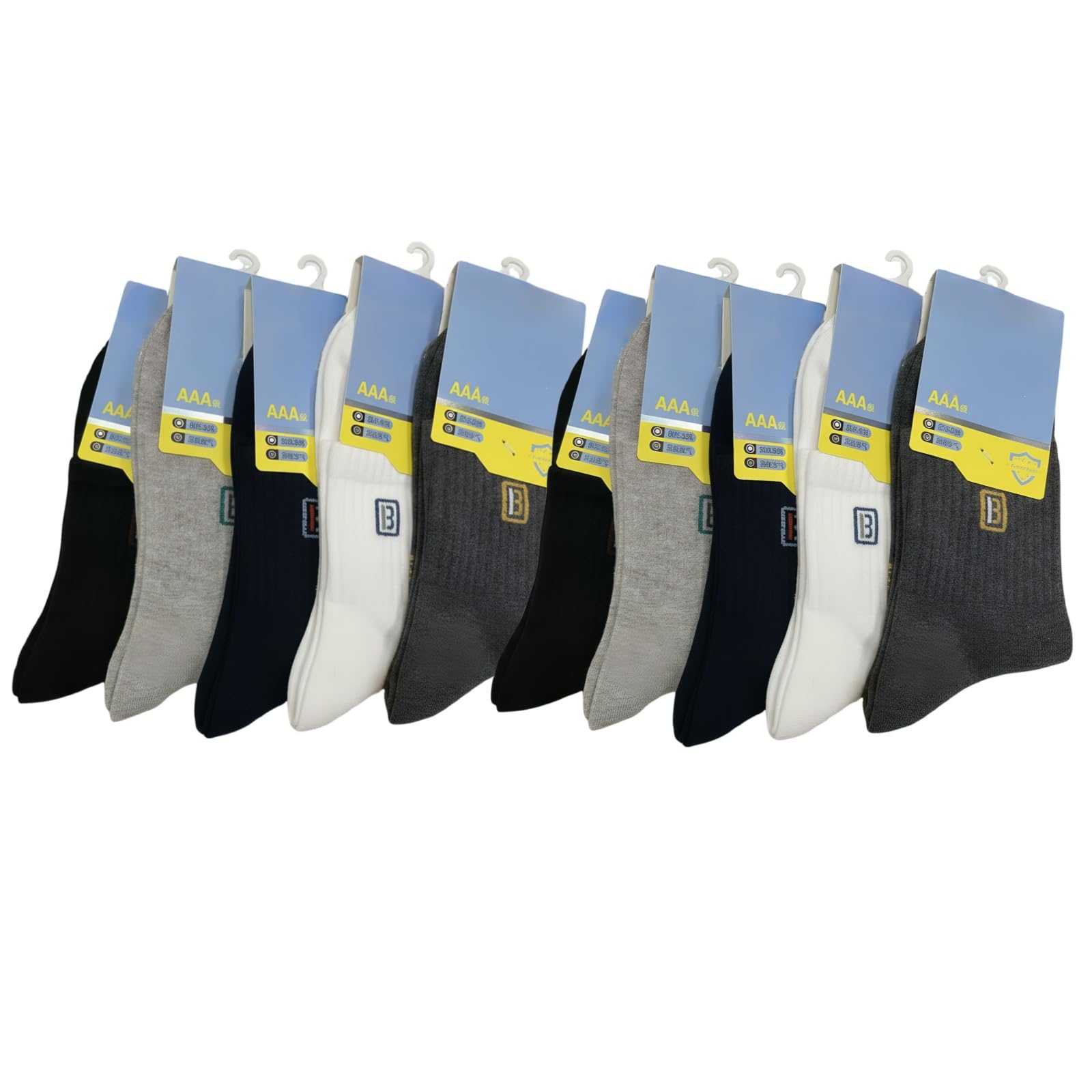 Chaussettes classiques homme en coton 10 paires,Lot mixte 5 couleurs (noir, gris clair, gris foncé, blanc, bleu),Coupe respirante et douce,couples,39-44